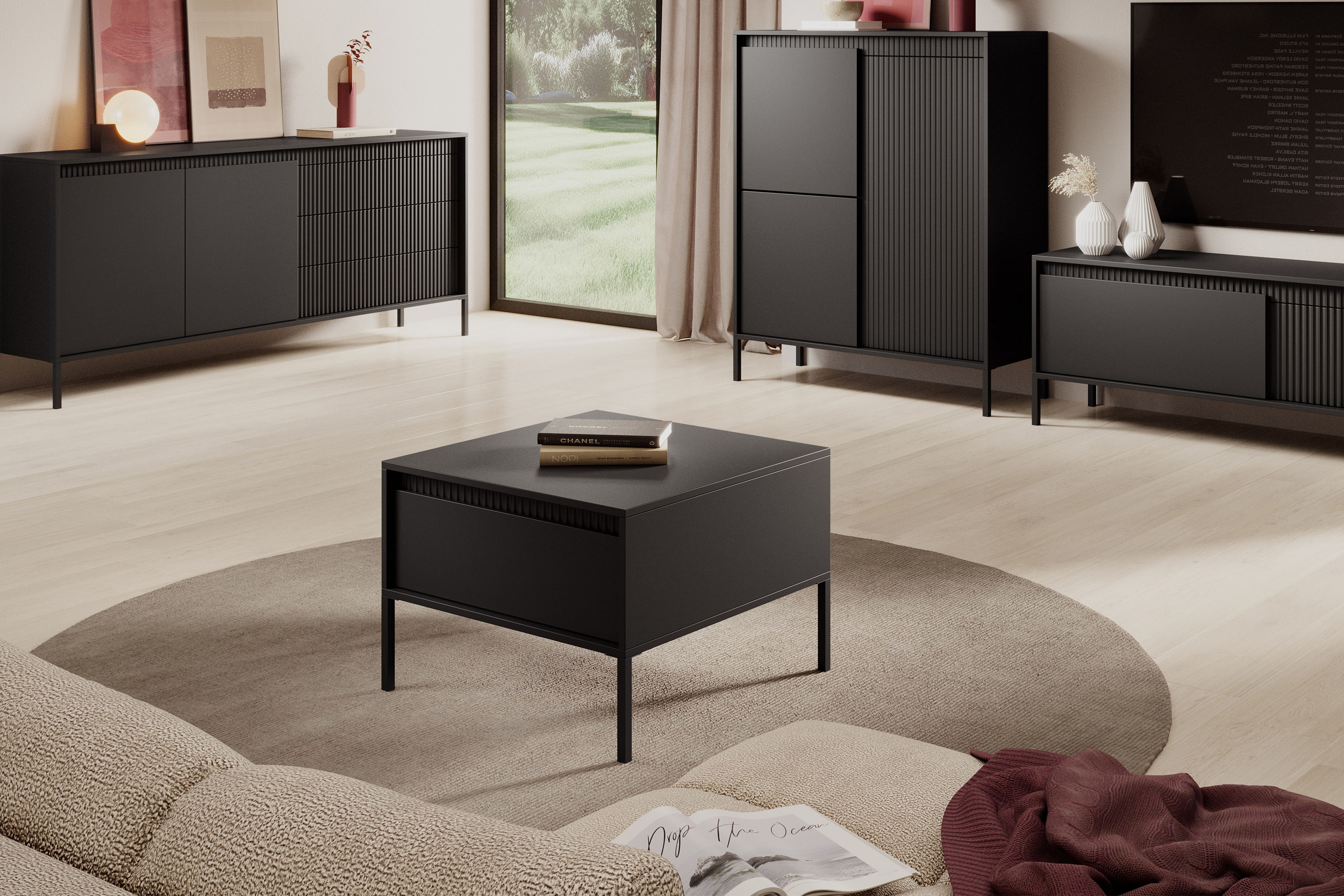 Konferenční stolek Sanos 68x68 cm - černá stolek kawowy Sanos z szuflada - 68x68 cm - Černý