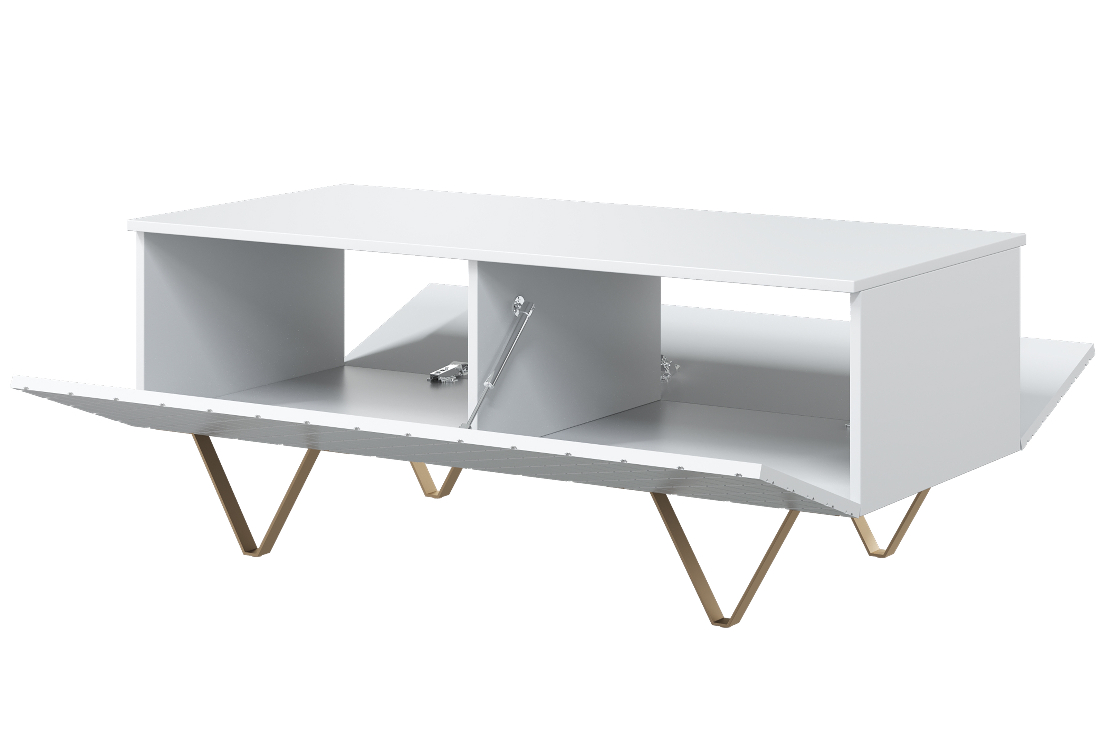 Konferenční stolek Scalia 120 2K s úložným prostorem - bílý mat / zlaté nohy stolek kawowy Scalia 120 2K s úložným prostorem - bílý mat / zlaté Nohy