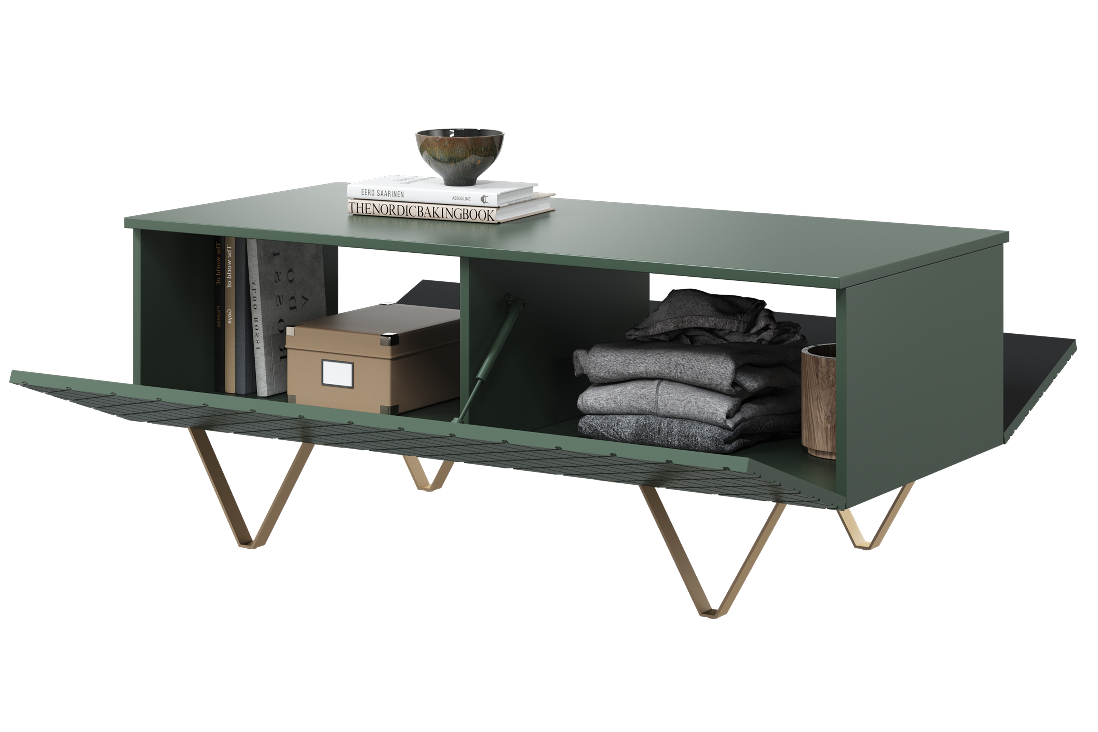 Konferenční stolek Scalia 120 2K s úložným prostorem - labrador mat / zlaté nohy stolek kawowy Scalia 120 2K s úložným prostorem - labrador mat / zlaté Nohy