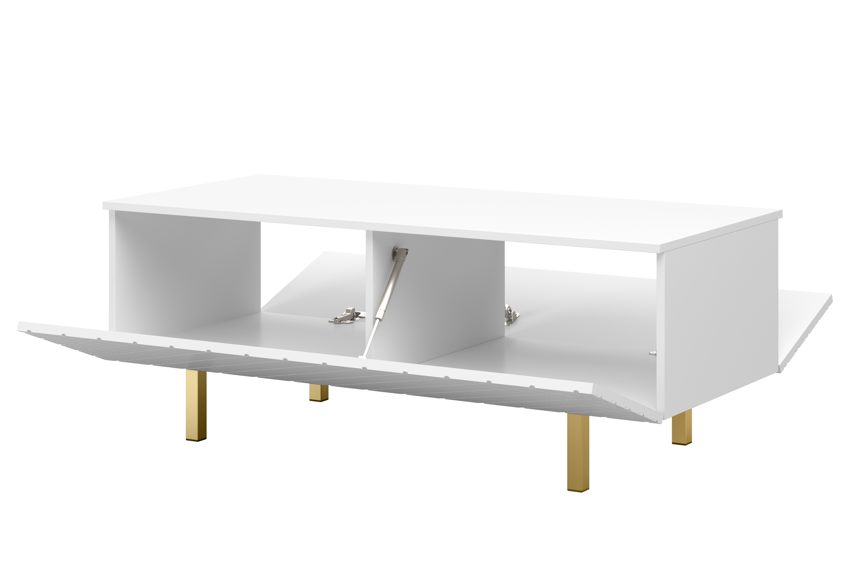 Konferenčný stolík Scalia II 120 2K s úložným priestorom - biely mat / zlaté nožičky - Limitovaná ponuka Konferenčný stolík Scalia II 120 2K s úložným priestorom - biely mat / zlote nožičky