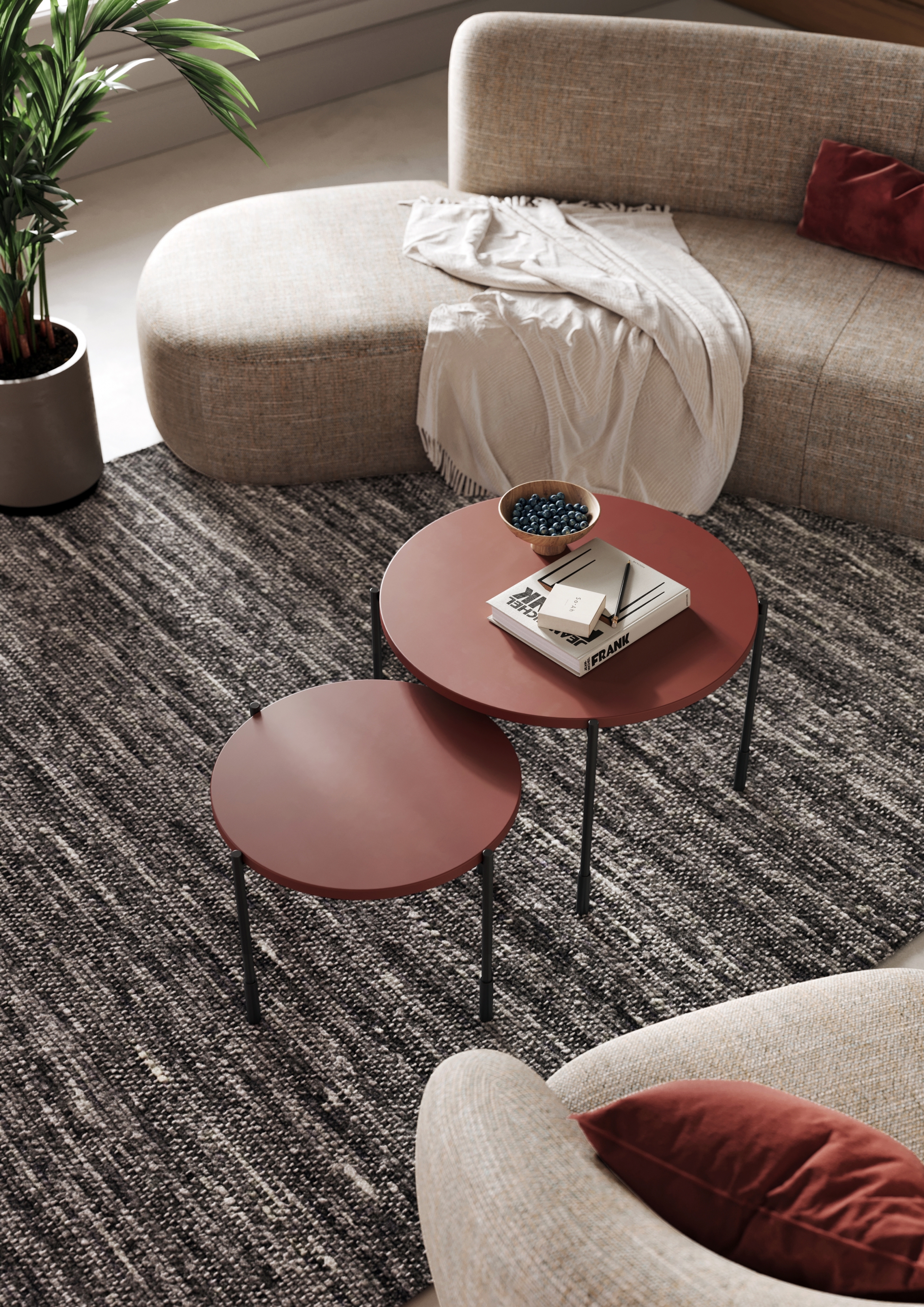 Odkladací stolík Sonatia 45 cm - burgundová Konferenčný stolík Sonatia 45 cm okragly na kovových nohách - burgund