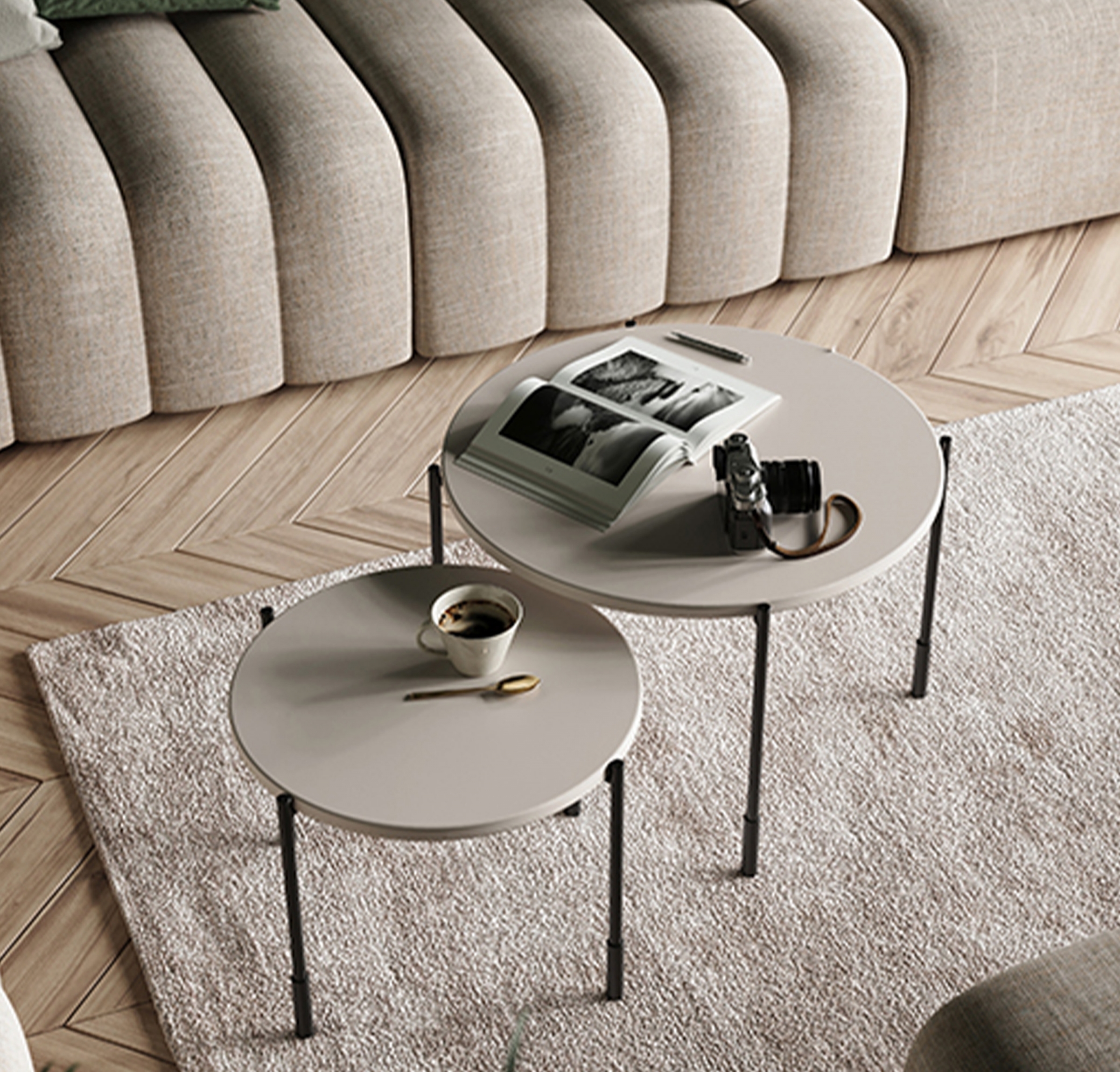 Kulatý konferenční stolek Sonatia 45 cm - kašmír stolek kawowy Sonatia 45 cm okragly na kovových nohách - kašmír