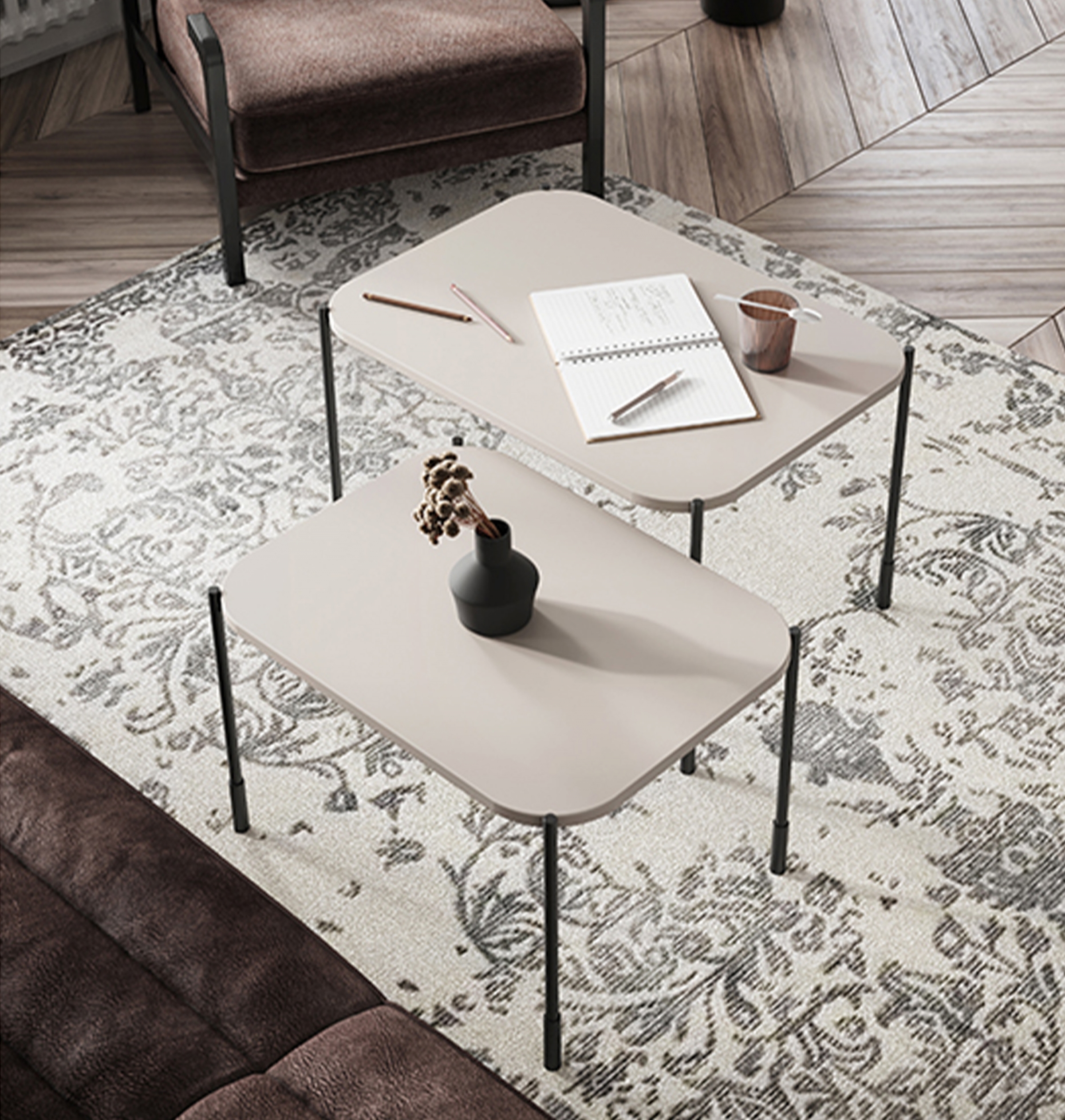 Konferenční stolek Sonatia 60x45 cm - kašmír stolek kawowy Sonatia 60 cm prostokatny na kovových nohách - kašmír