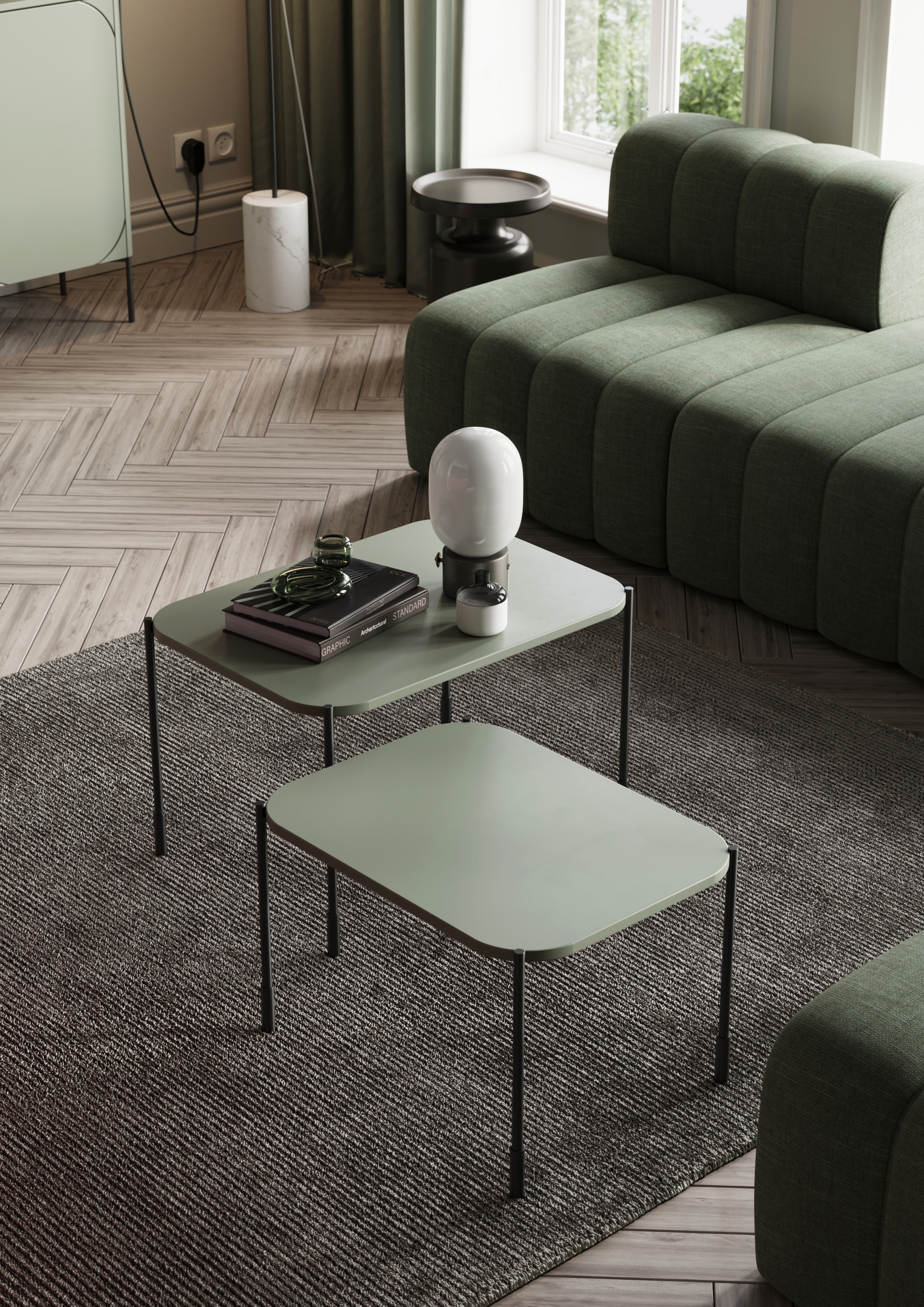 Konferenční stolek Sonatia 70x50 cm - olivová stolek kawowy Sonatia 70 cm prostokatny na kovových nohách - olivová