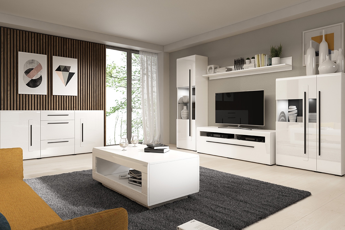 Konferenční stolek Tulsa 99 - 110 cm - bílá / bílý lesk biale Nábytek do obývacího pokoje