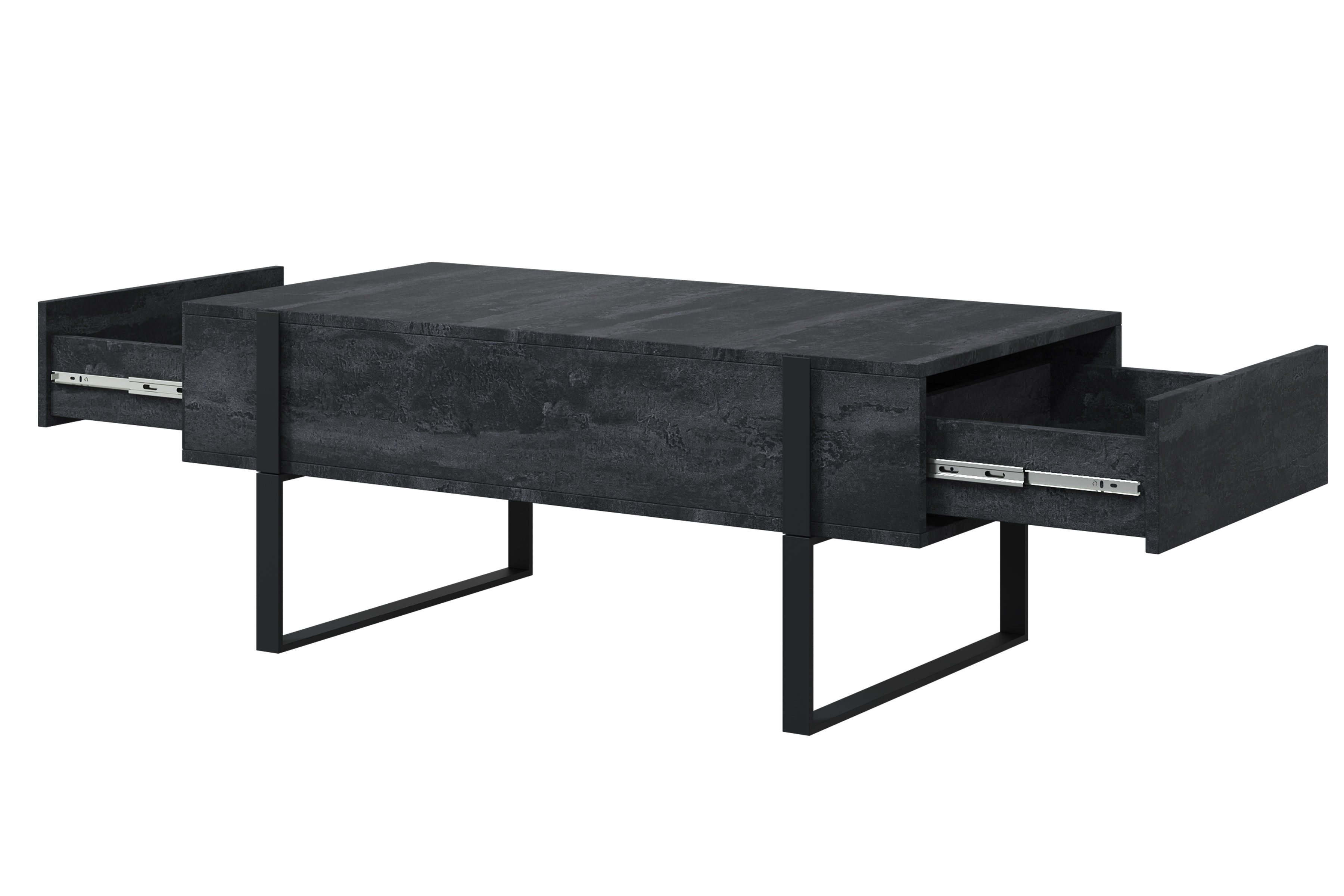 Konferenčný stolík Verica 120 cm so zásuvkami a kovovými nožičkami - čierny betón / čierne nožičky Konferenčný stolík Verica so zásuvkami i metalowymi nogami 120 cm - Čierny beton / čierny nozki