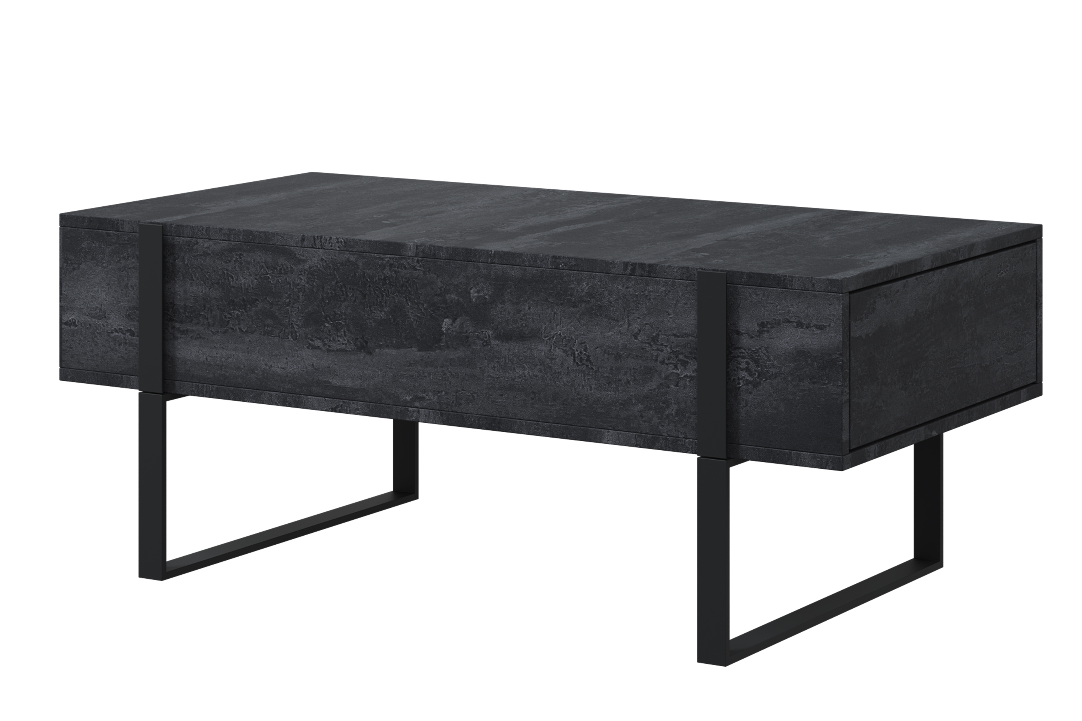 Konferenčný stolík Verica 120 cm so zásuvkami a kovovými nožičkami - čierny betón / čierne nožičky Konferenčný stolík Verica so zásuvkami i metalowymi nogami 120 cm - Čierny beton / čierny nozki