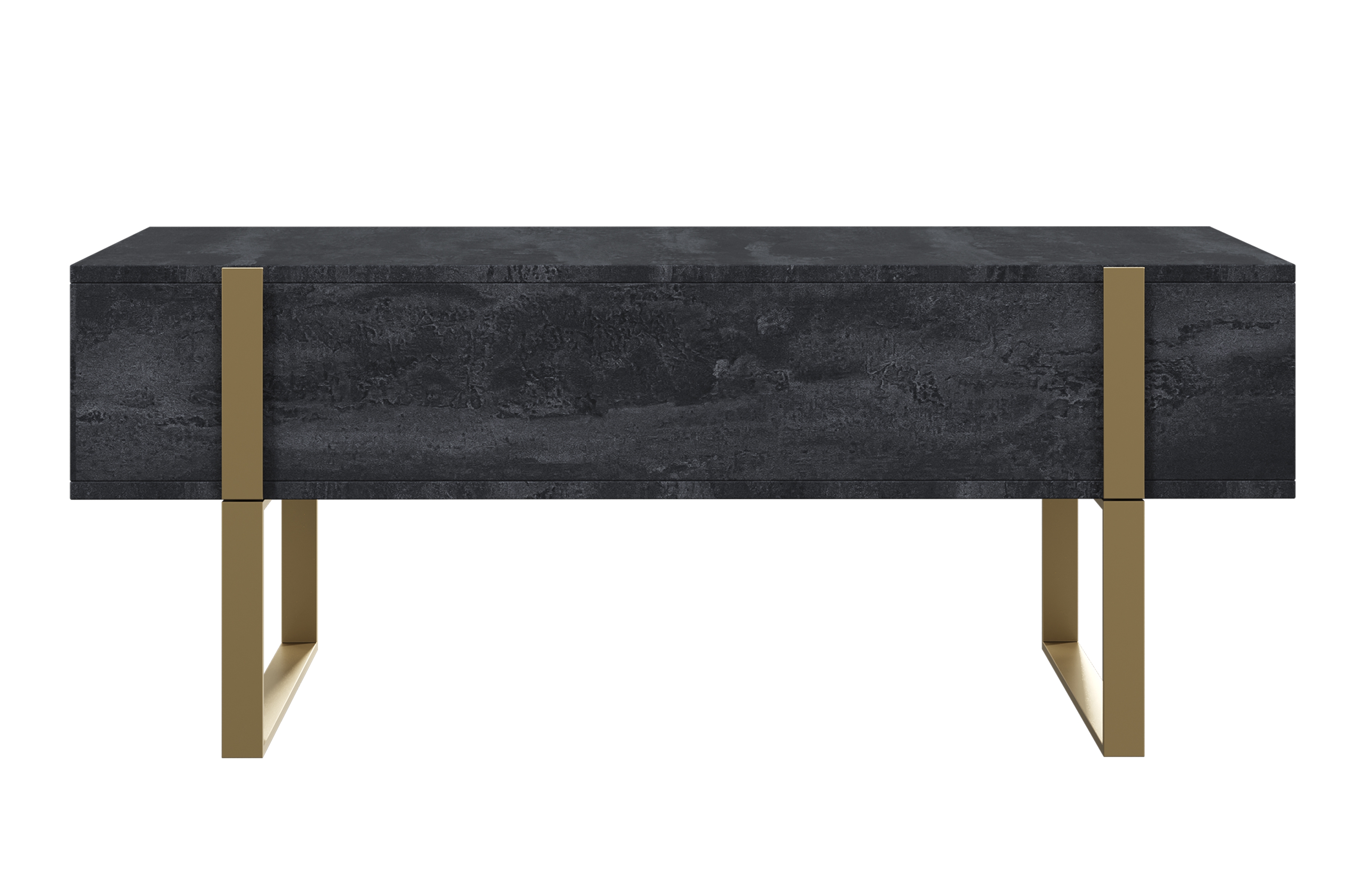 Konferenčný stolík Verica 120 cm so zásuvkami a kovovými nožičkami - čierny betón / zlaté nožičky - Limitovaná ponuka Konferenčný stolík Verica so zásuvkami i metalowymi nogami 120 cm - Čierny beton / zlote nozki
