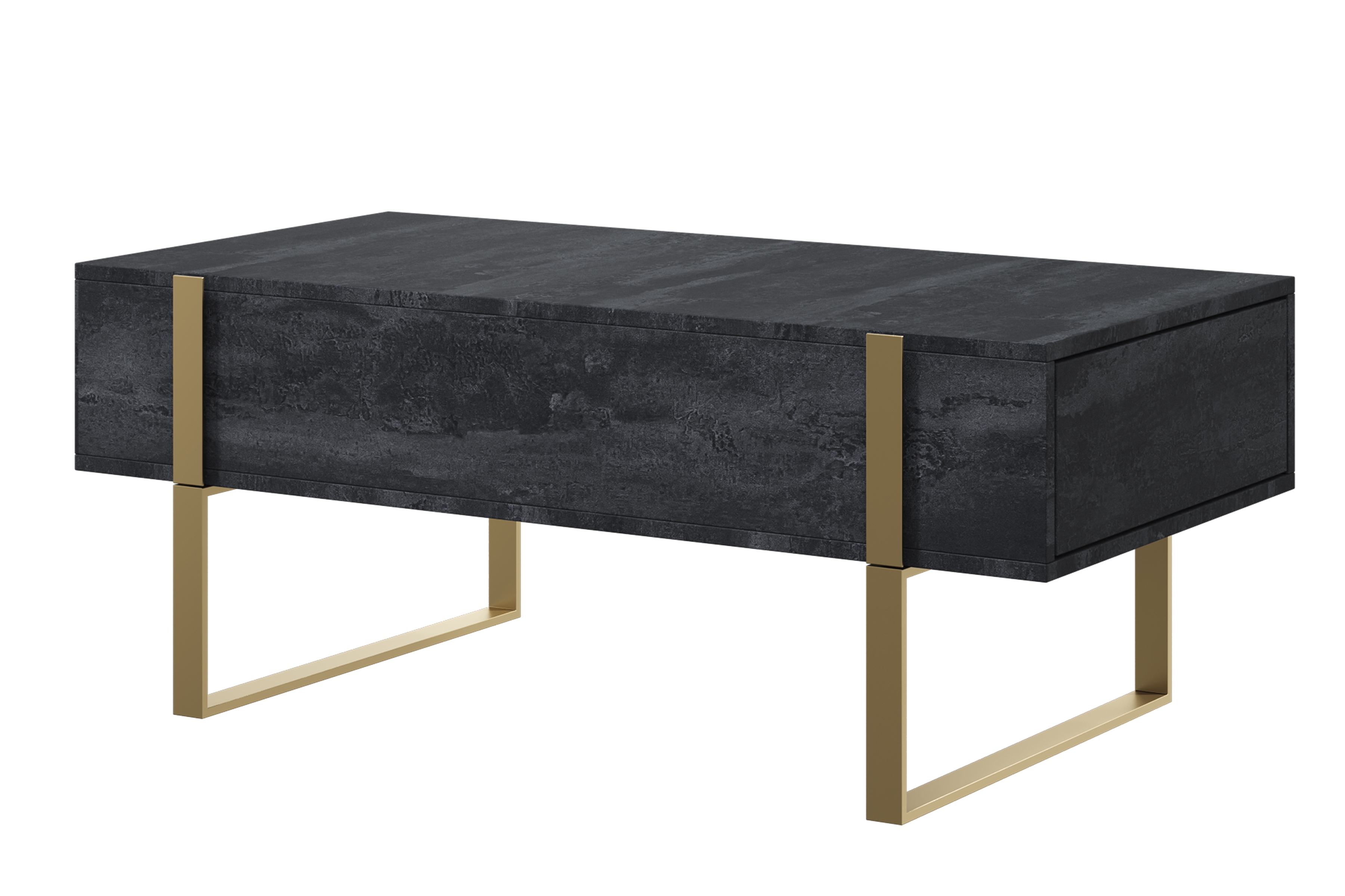 Konferenčný stolík Verica 120 cm so zásuvkami a kovovými nožičkami - čierny betón / zlaté nožičky - Limitovaná ponuka Konferenčný stolík Verica so zásuvkami i metalowymi nogami 120 cm - Čierny beton / zlote nozki