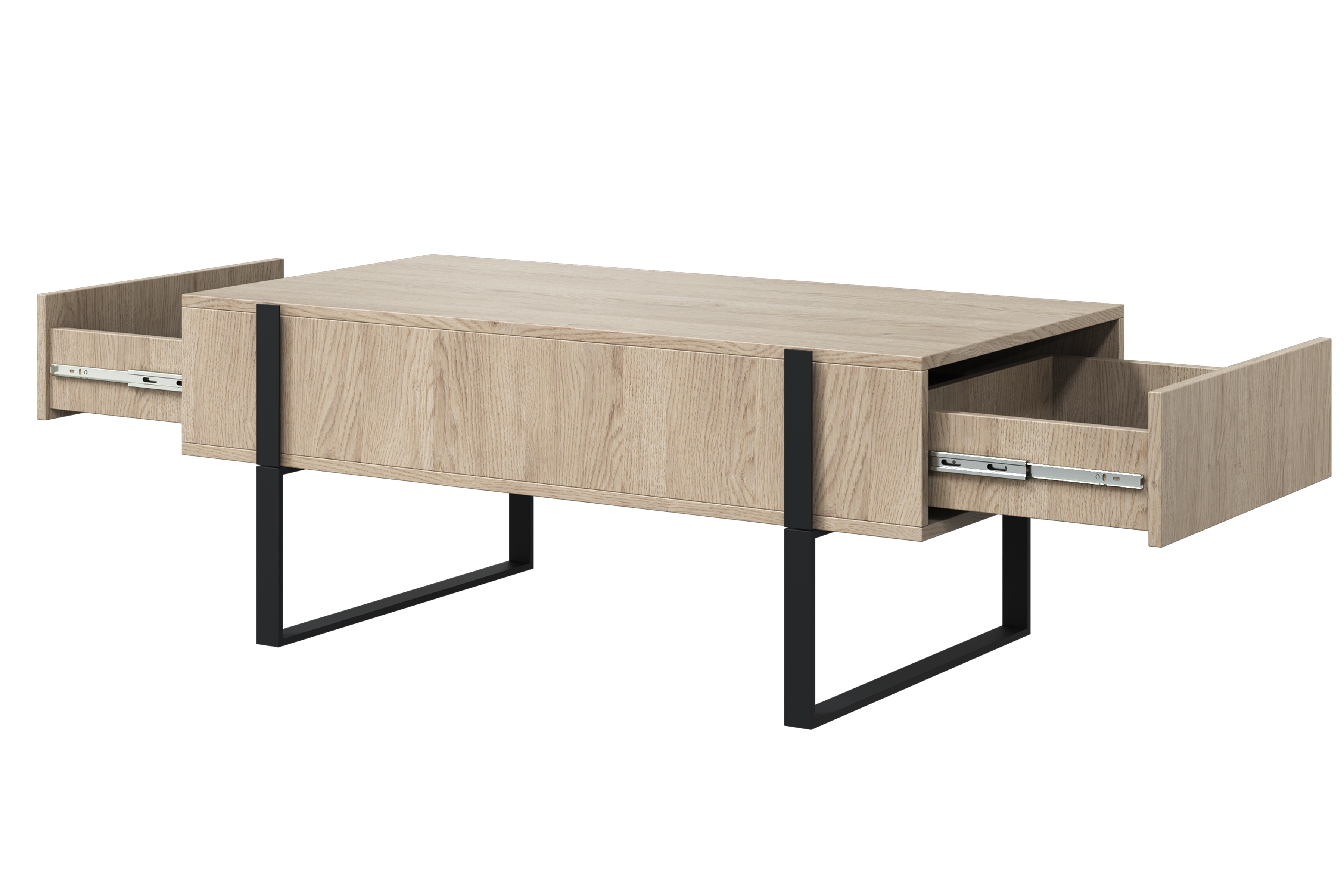 Konferenčný stolík Verica so zásuvkami 120 cm - dub piškótový / čierne nožičky Konferenčný stolík Verica so zásuvkami i metalowymi nogami 120 cm - Dub biszkoptowy / čierny nozki