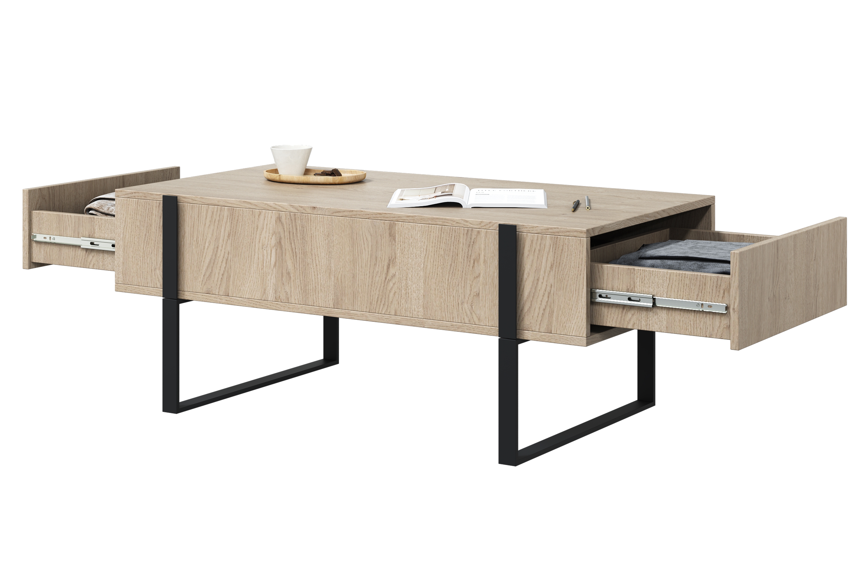 Konferenčný stolík Verica so zásuvkami 120 cm - dub piškótový / čierne nožičky Konferenčný stolík Verica so zásuvkami i metalowymi nogami 120 cm - Dub biszkoptowy / čierny nozki