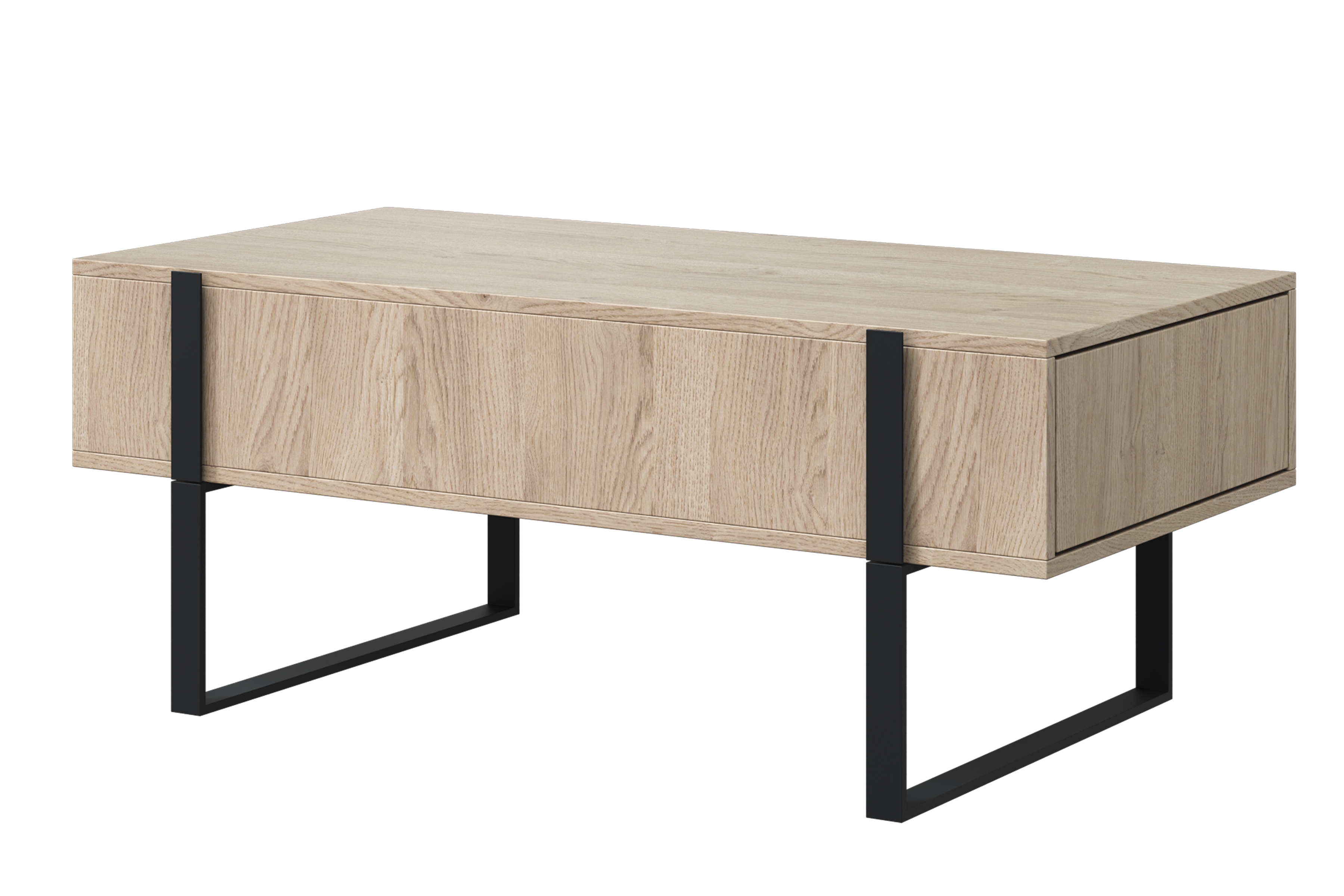 Konferenčný stolík Verica so zásuvkami 120 cm - dub piškótový / čierne nožičky Konferenčný stolík Verica so zásuvkami i metalowymi nogami 120 cm - Dub biszkoptowy / čierny nozki