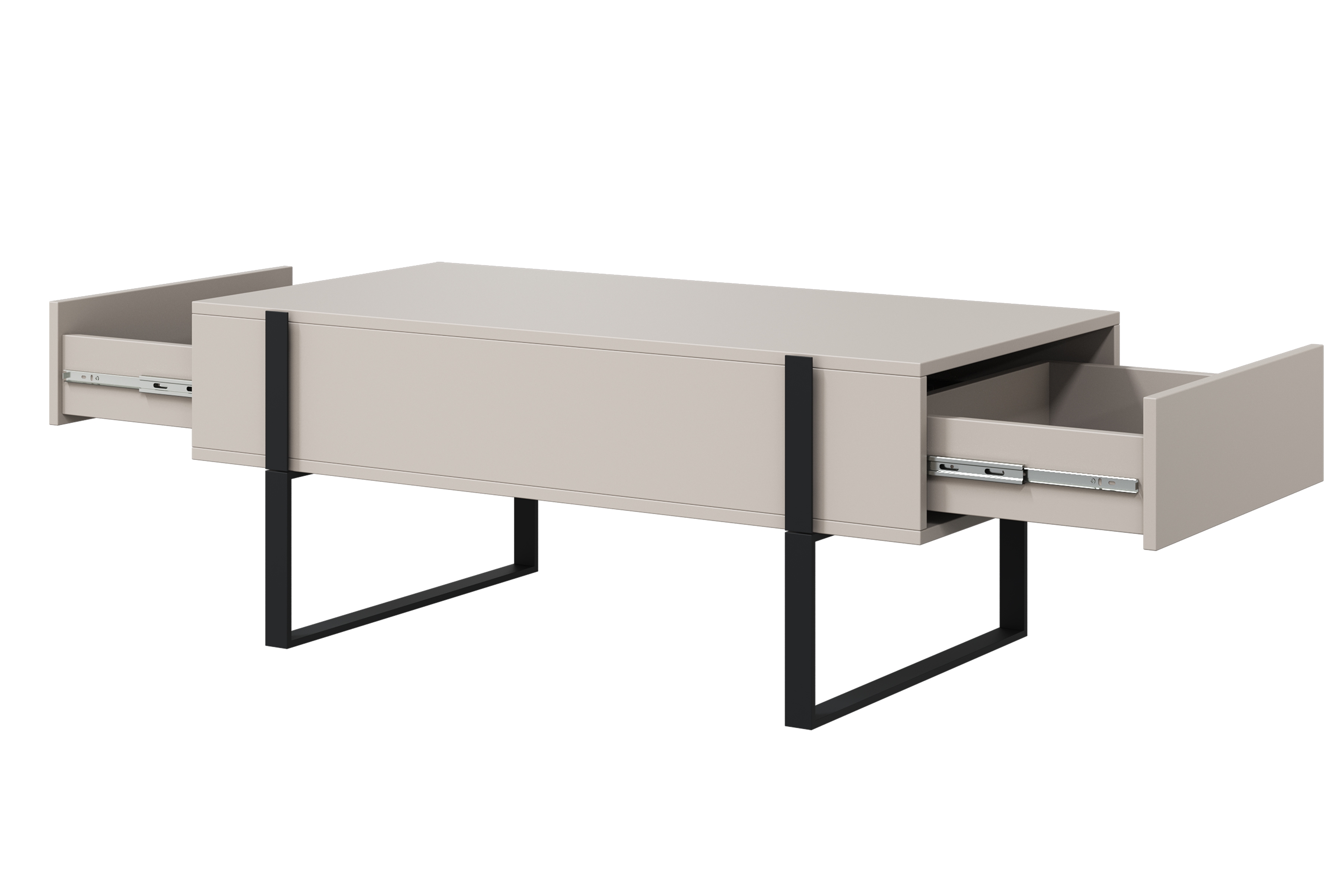 Konferenčný stolík Verica 120 cm so zásuvkami a kovovými nožičkami - kašmír / čierne nožičky - Limitovaná ponuka Konferenčný stolík Verica so zásuvkami i metalowymi nogami 120 cm - kašmír / čierny nozki