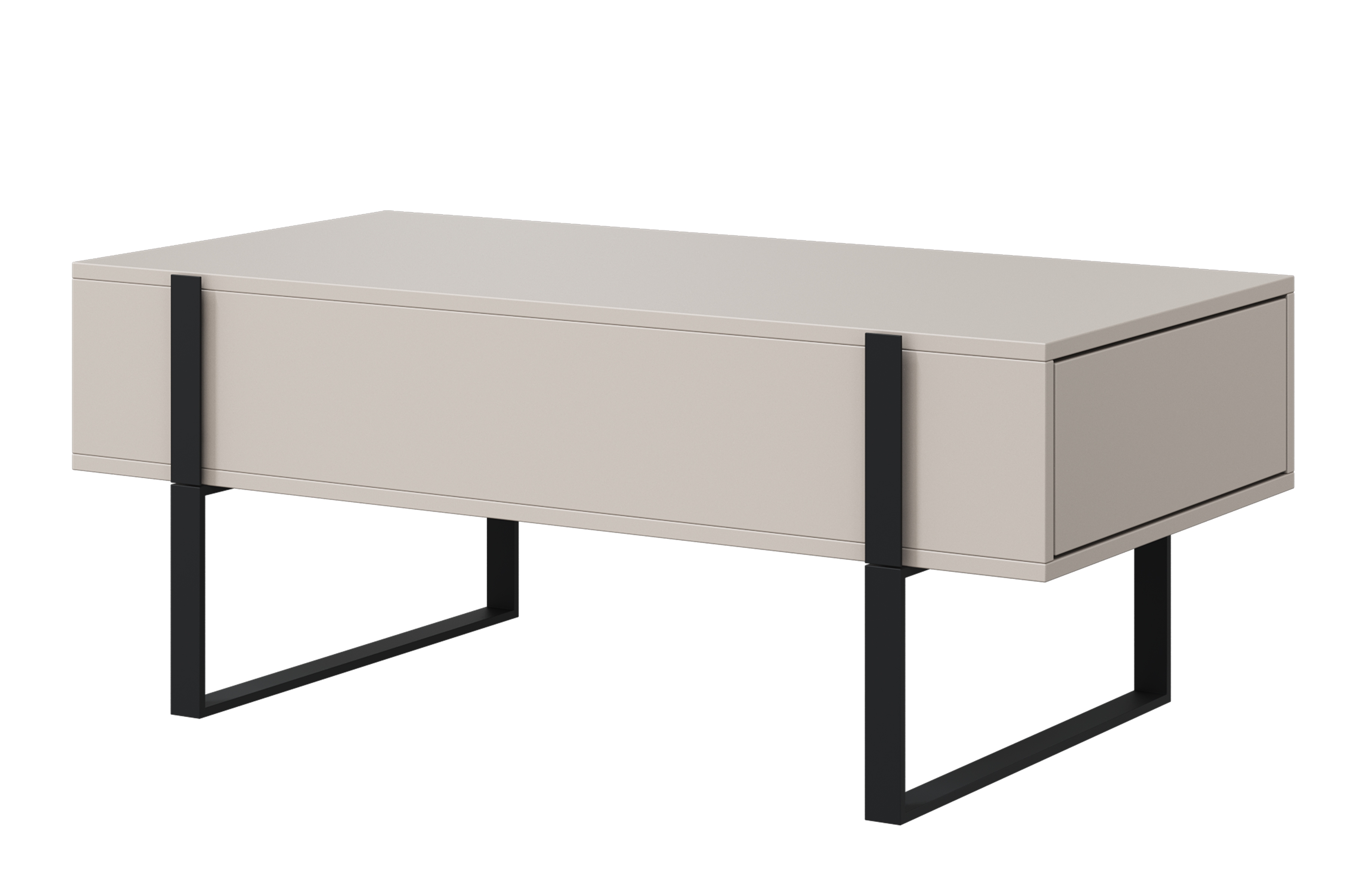 Konferenčný stolík Verica 120 cm so zásuvkami a kovovými nožičkami - kašmír / čierne nožičky - Limitovaná ponuka Konferenčný stolík Verica so zásuvkami i metalowymi nogami 120 cm - kašmír / čierny nozki