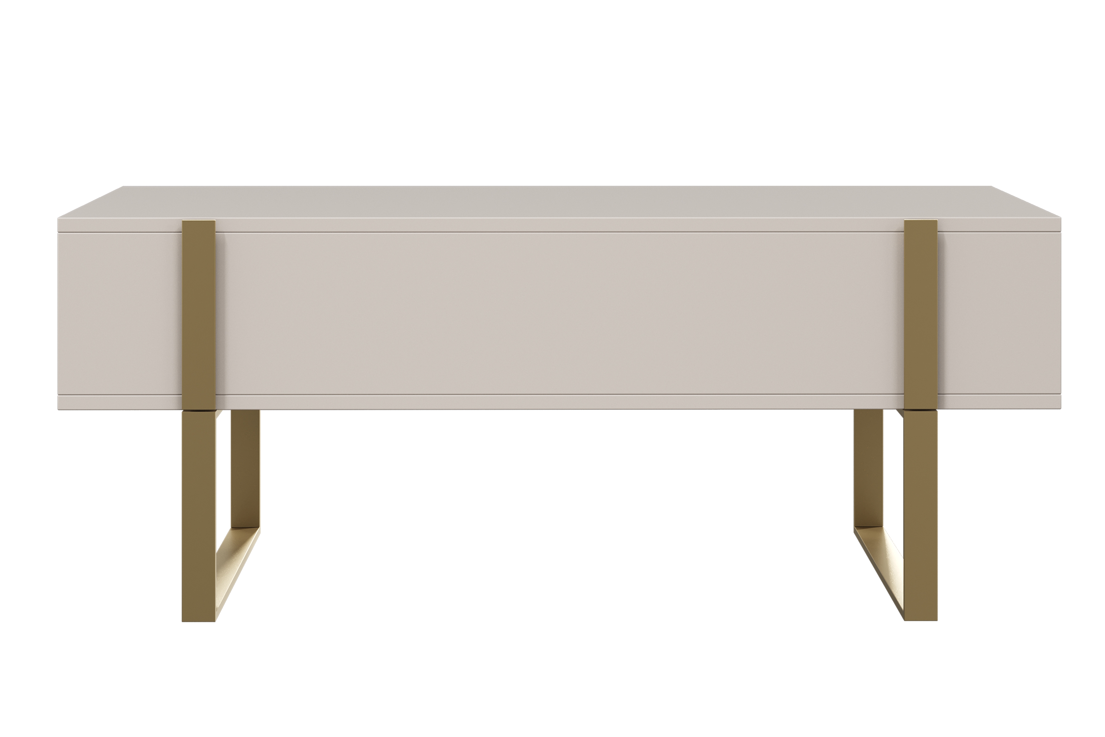 Konferenčný stolík Verica 120 cm so zásuvkami a kovovými nožičkami - kašmír / zlaté nožičky - Limitovaná ponuka Konferenčný stolík Verica so zásuvkami i metalowymi nogami 120 cm - kašmír / zlote nozki