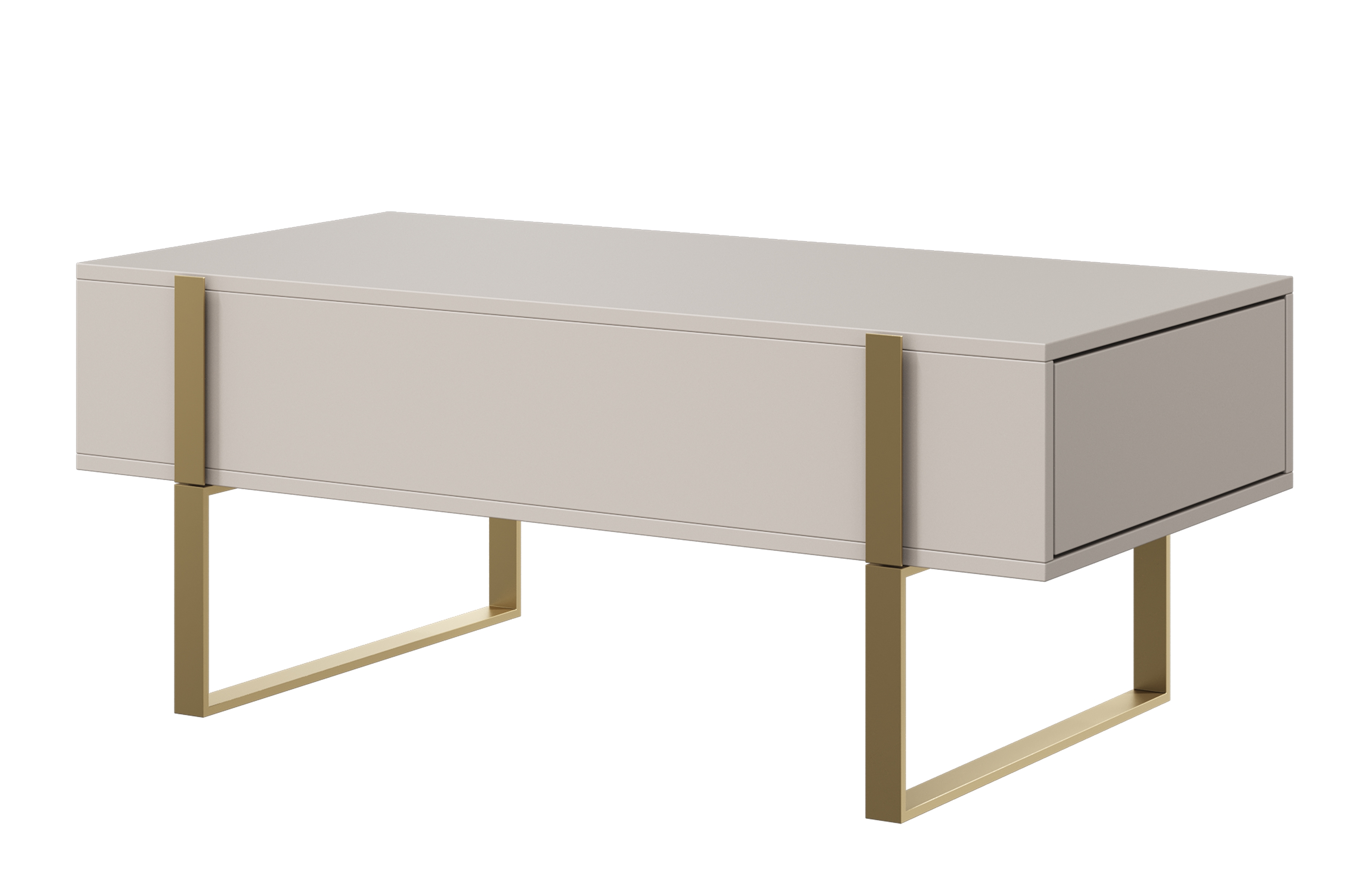 Konferenčný stolík Verica 120 cm so zásuvkami a kovovými nožičkami - kašmír / zlaté nožičky - Limitovaná ponuka Konferenčný stolík Verica so zásuvkami i metalowymi nogami 120 cm - kašmír / zlote nozki