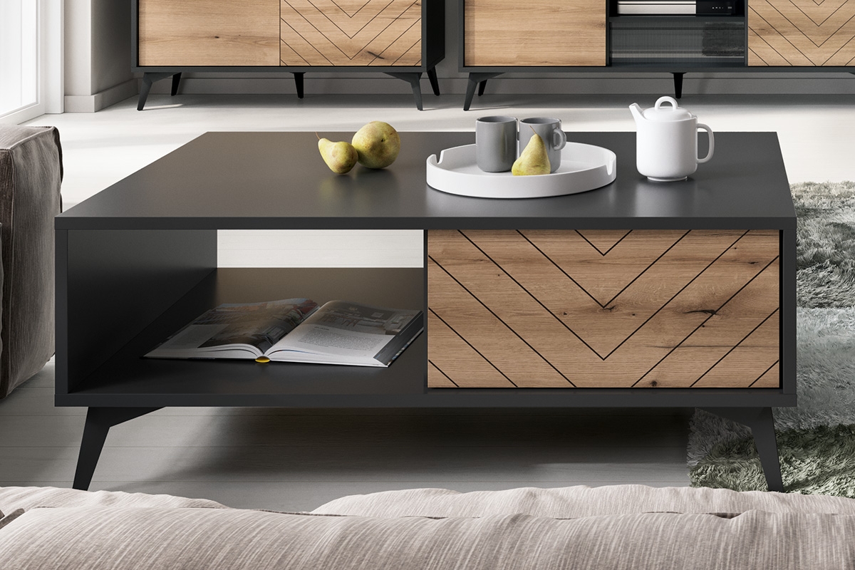 Konferenčný stolík Sewana - dub evoke / čierna - 104x68 cm Konferenčný stolík so zásuvkou Sewana - Dub evoke / Čierny