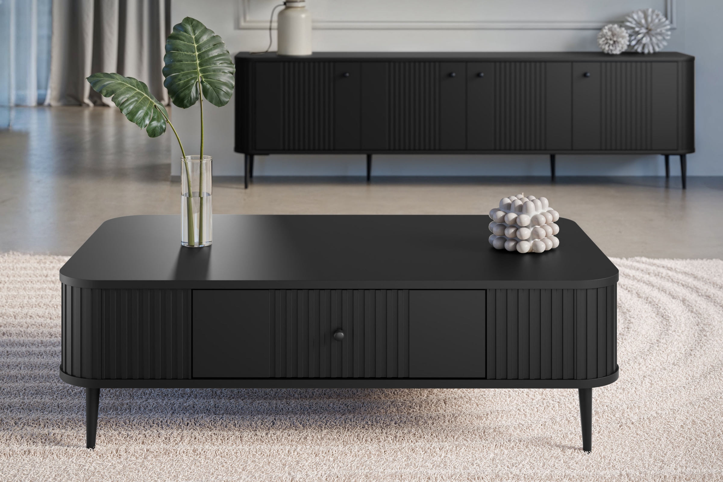 Konferenčný stolík Vespera 103x60 cm - čierna / čierne nožičky Stolík kawowy z szuflada Vesper 103x60 cm - Čierny / čierny nožičky