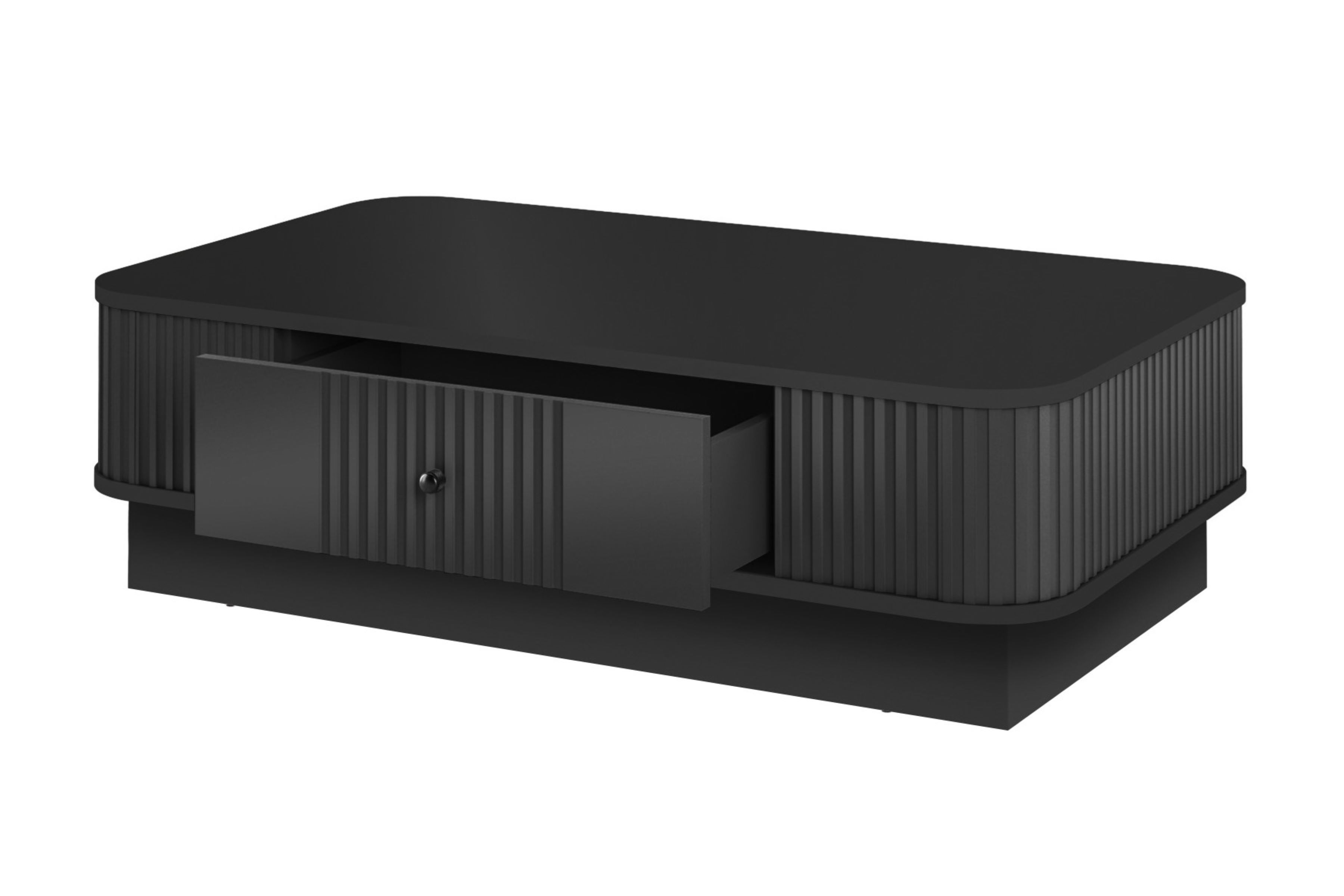 Konferenčný stolík Vespera 103x60 cm na sokli - čierna Stolík kawowy z szuflada Vesper 103x60 cm - Čierny / Čierny Úchytka