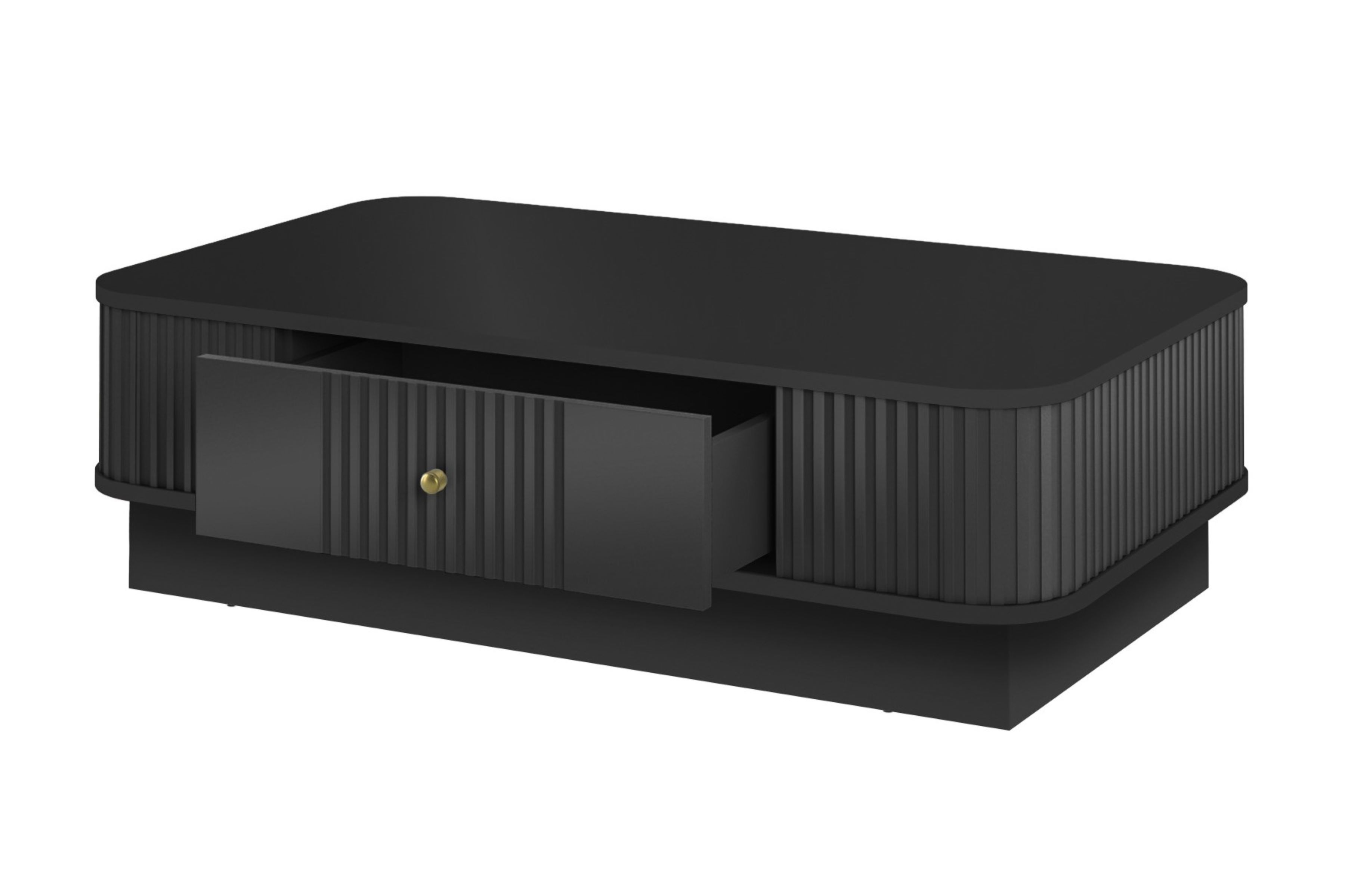 Konferenčný stolík Vespera 103x60 cm na sokli - čierna / zlatá Stolík kawowy z szuflada Vesper 103x60 cm - Čierny / zlaté Úchytka