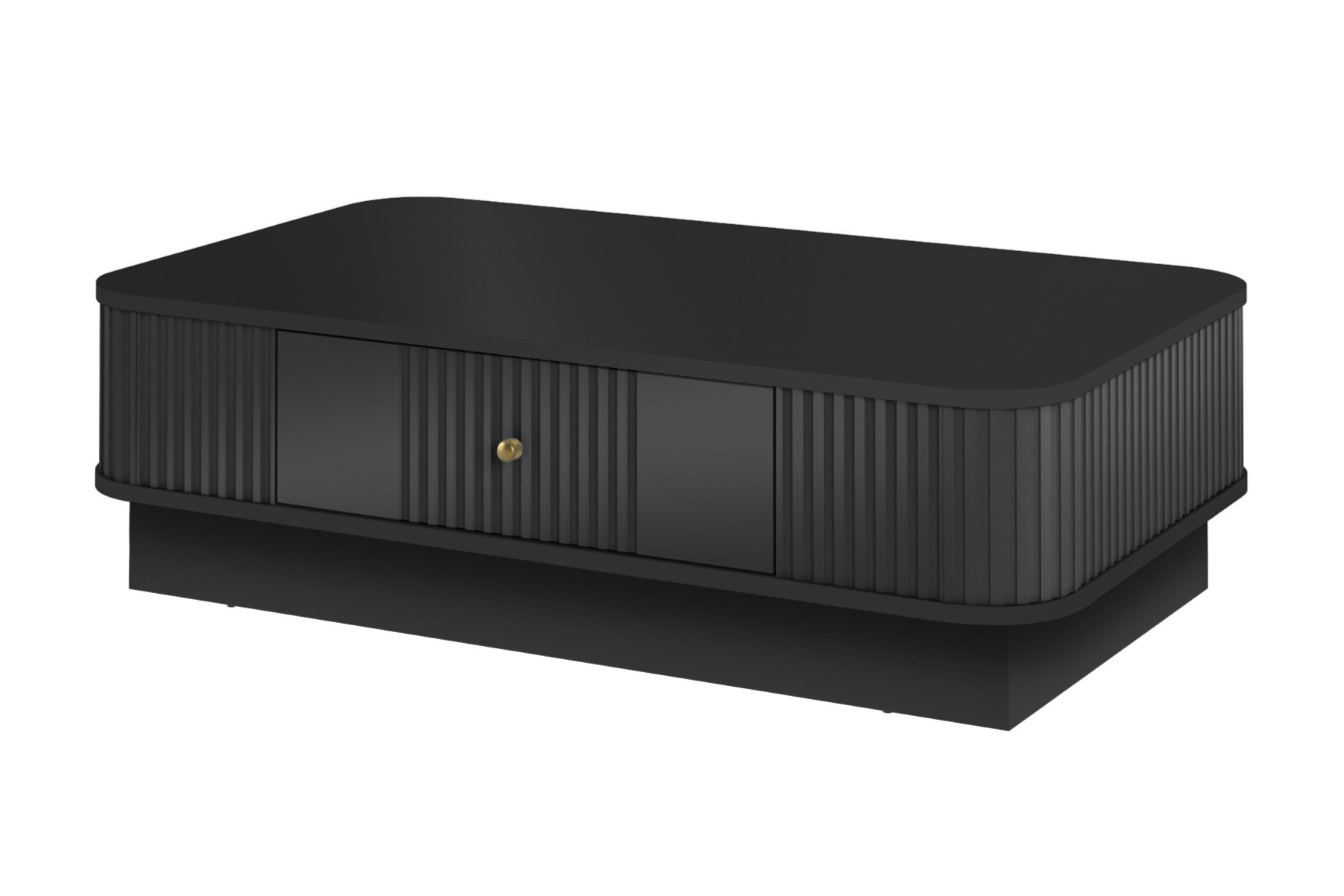 Konferenčný stolík Vespera 103x60 cm na sokli - čierna / zlatá Stolík kawowy z szuflada Vesper 103x60 cm - Čierny / zlaté Úchytka