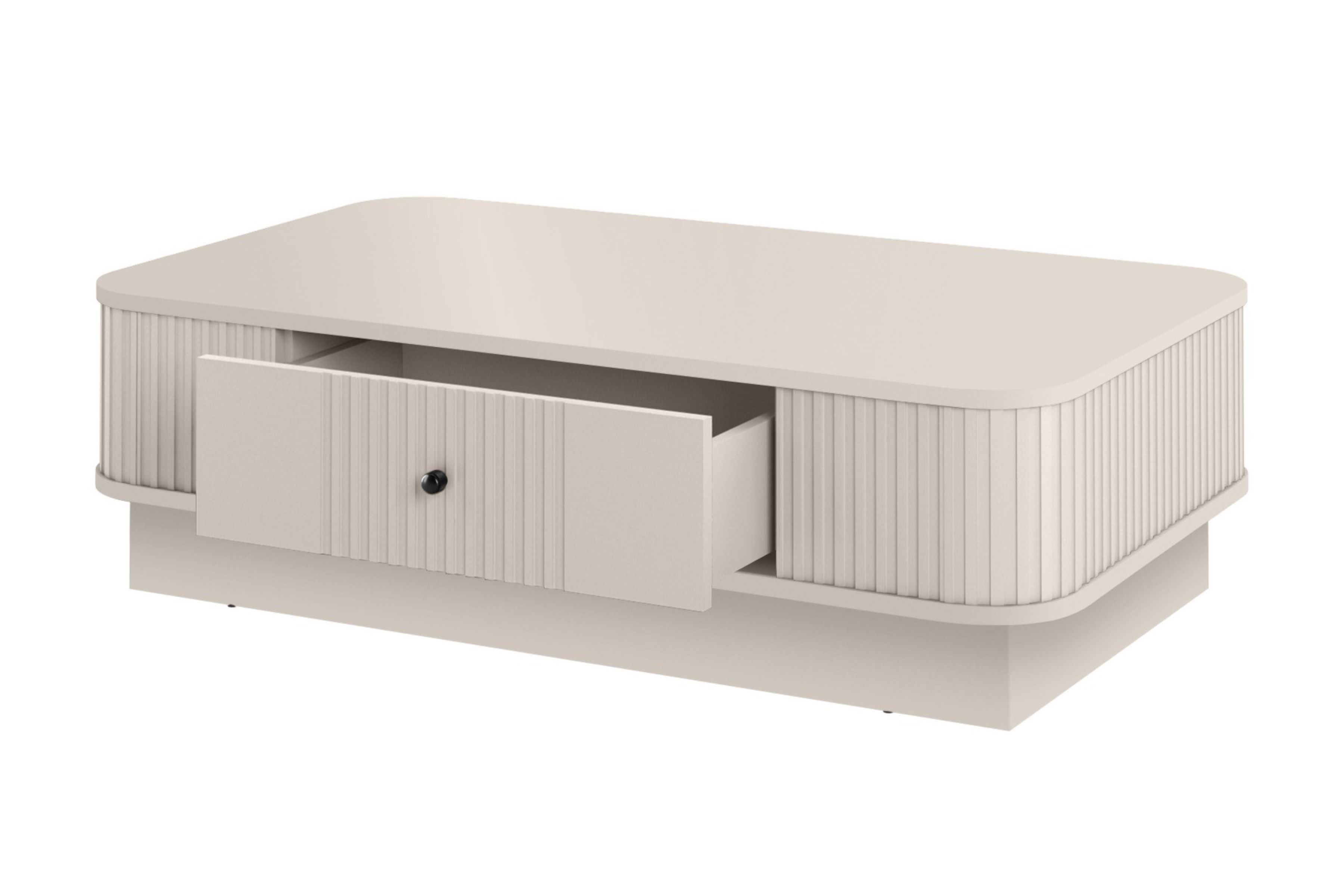 Konferenčný stolík Vespera 103x60 cm na sokli - kašmírová / čierna Stolík kawowy z szuflada Vesper 103x60 cm - kašmír / Čierny Úchytka