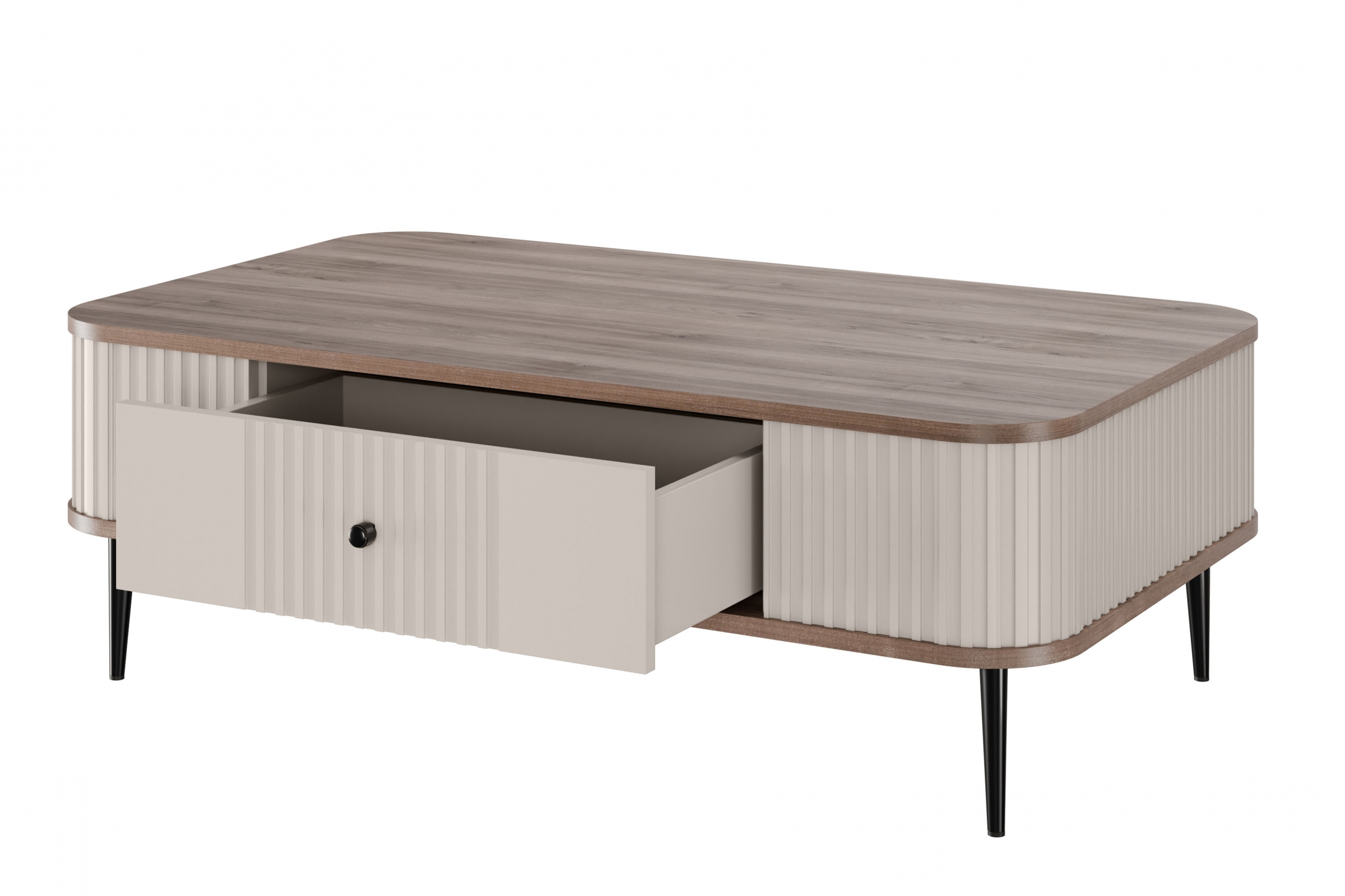 Konferenčný stolík Vespera 103x60 cm - kašmírová / orech / čierne nožičky Konferenčný stolík z szuflada Vesper 103x60 cm - kašmír / Orech / čierny nožičky