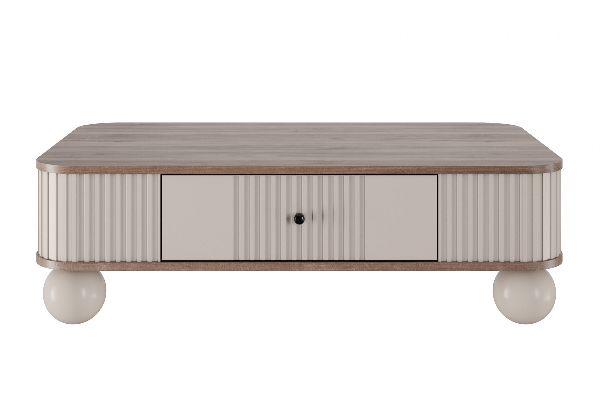 Konferenčný stolík Vespera 103x60 cm - kašmírová / orech / čierna / kašmírové nohy Konferenčný stolík z szuflada Vesper 103x60 cm - kašmír / Orech / čierny úchyty