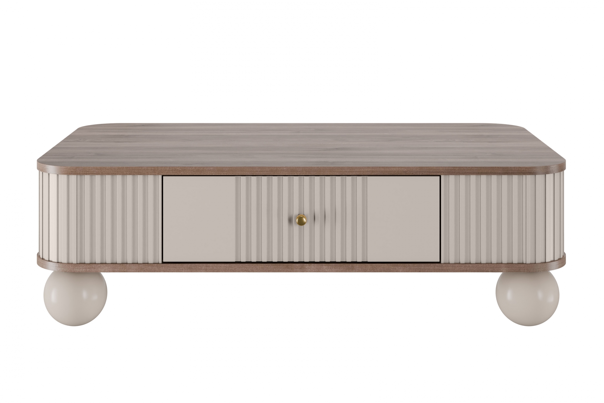 Konferenčný stolík Vespera 103x60 cm - kašmírová / orech / zlatá / kašmírové nohy Konferenčný stolík z szuflada Vesper 103x60 cm - kašmír / Orech / zlote úchyty