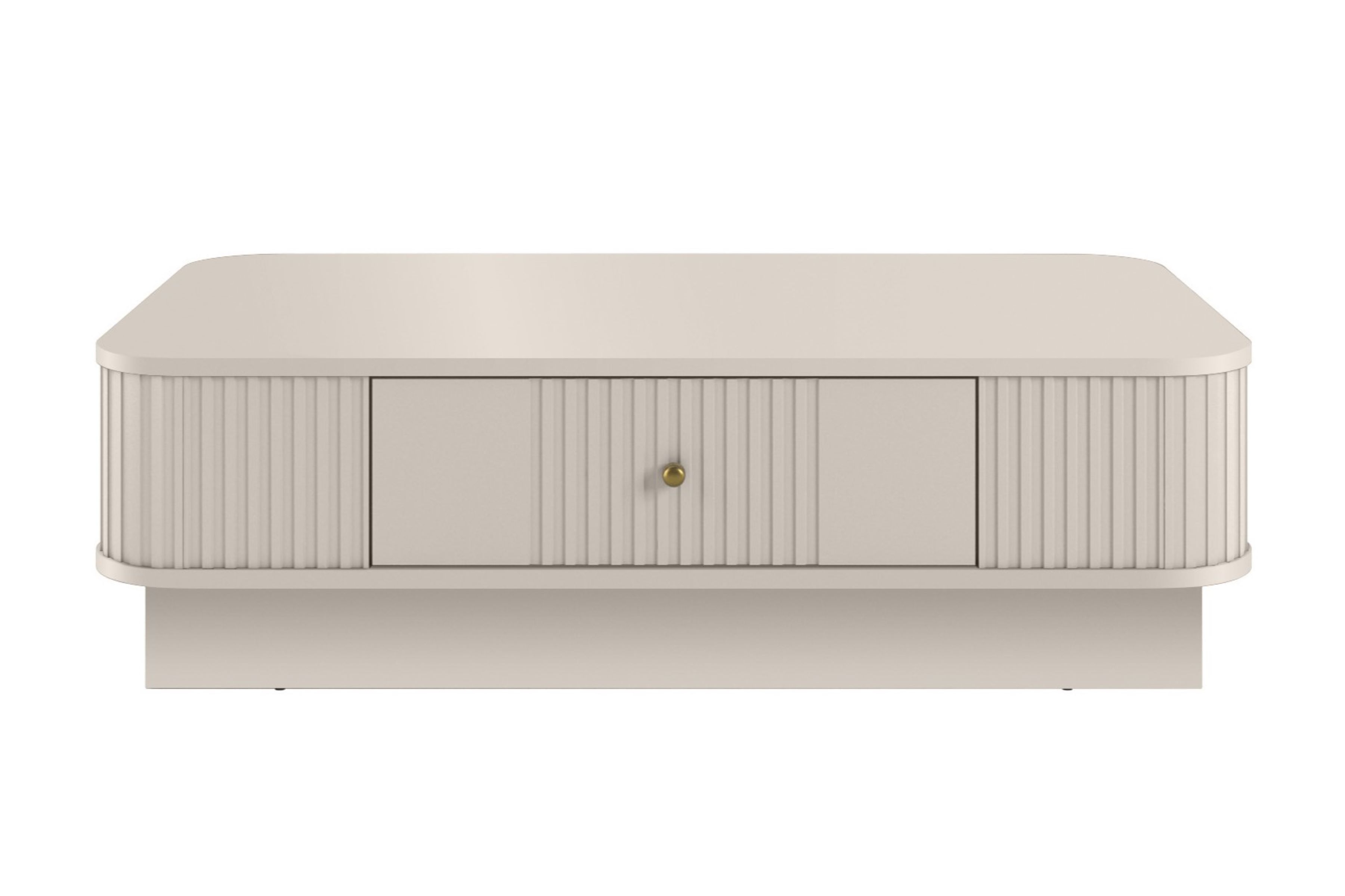 Konferenčný stolík Vespera 103x60 cm na sokli - kašmírová / zlatá Stolík kawowy z szuflada Vesper 103x60 cm - kašmír / zlaté Úchytka