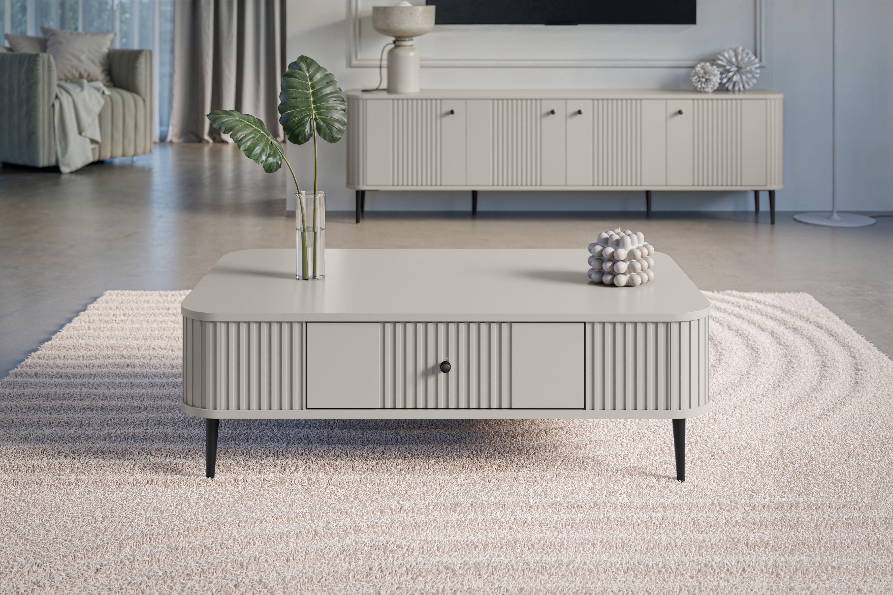 Konferenčný stolík Vespera 103x60 cm - kašmírová / čierne nožičky Konferenčný stolík z szuflada Vespera 103x60 cm - kašmír / čierny nožičky