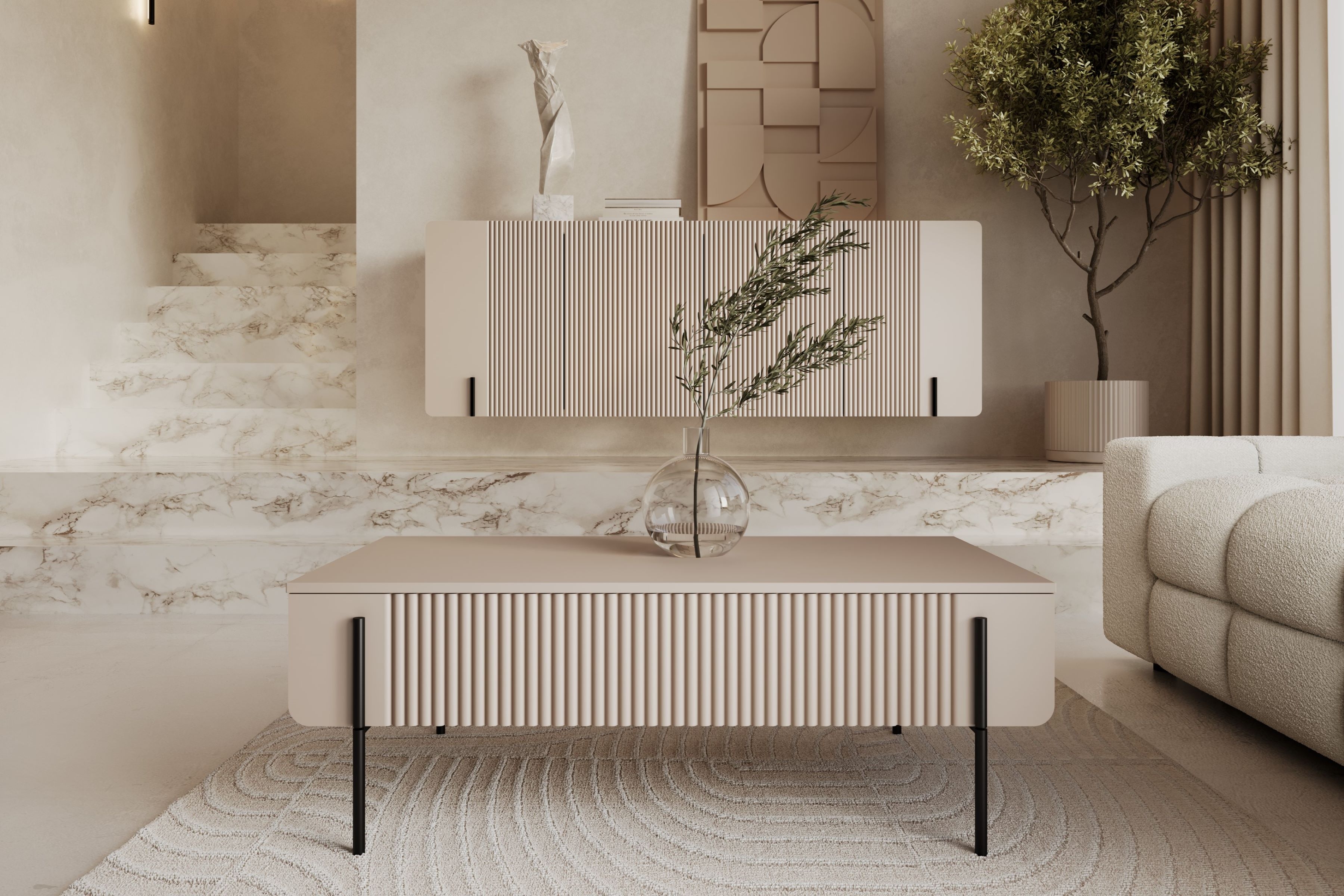 Konferenční stolek Malmi 100 cm se zásuvkami - kašmírová / černé nožky stolek kawowy se zásuvkami Malmi 100 cm - kašmír / černá nozki