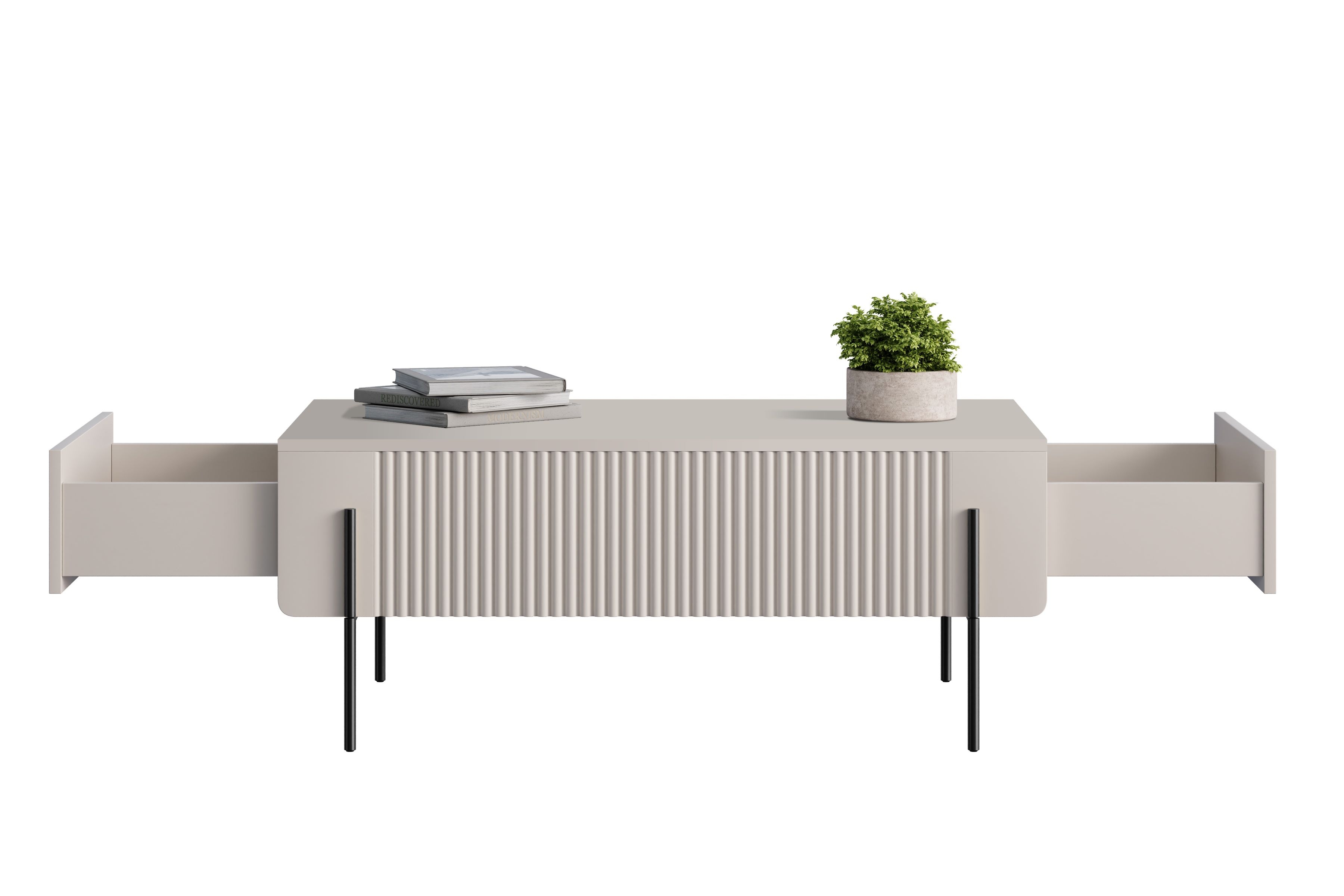 Konferenční stolek Malmi 100 cm se zásuvkami - kašmírová / černé nožky stolek kawowy se zásuvkami Malmi 100 cm - kašmír / černá nozki