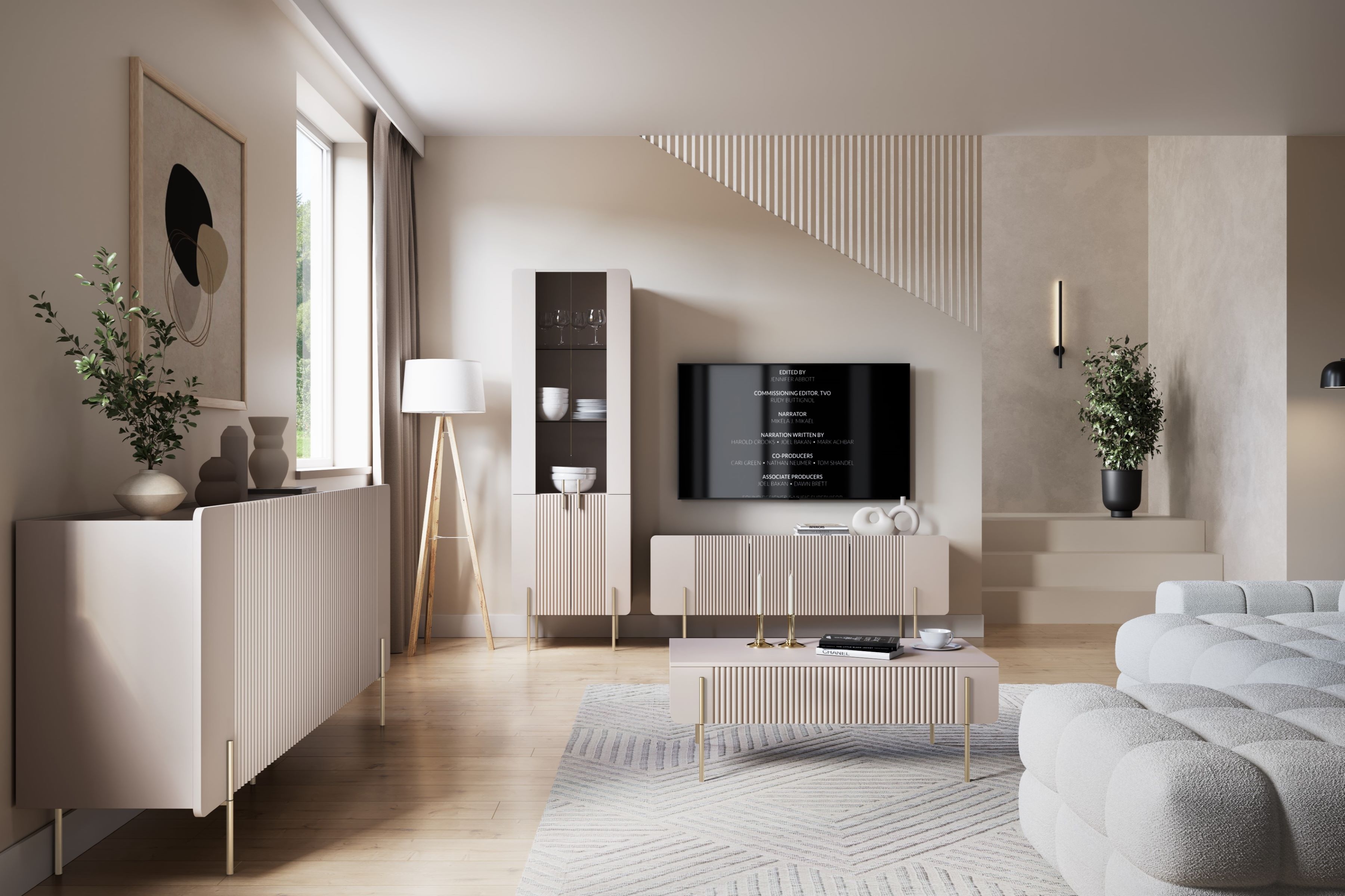 Konferenční stolek Malmi 100 cm se zásuvkami - kašmírová / zlaté nožky stolek kawowy se zásuvkami Malmi 100 cm - kašmír / zlote nozki