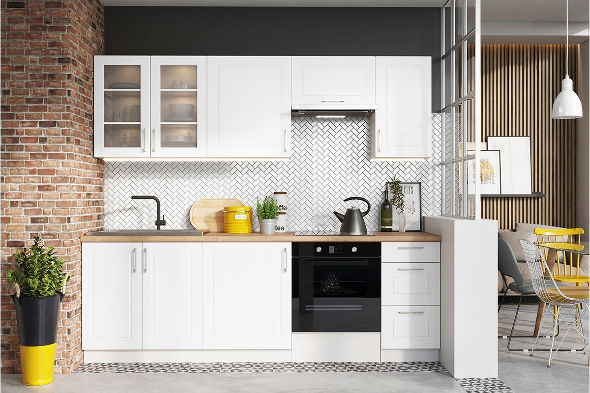 Kuchynská linka Natalia 240cm - biely lesk Komplet kuchyňského nábytku Natalia 240cm - biely lesk