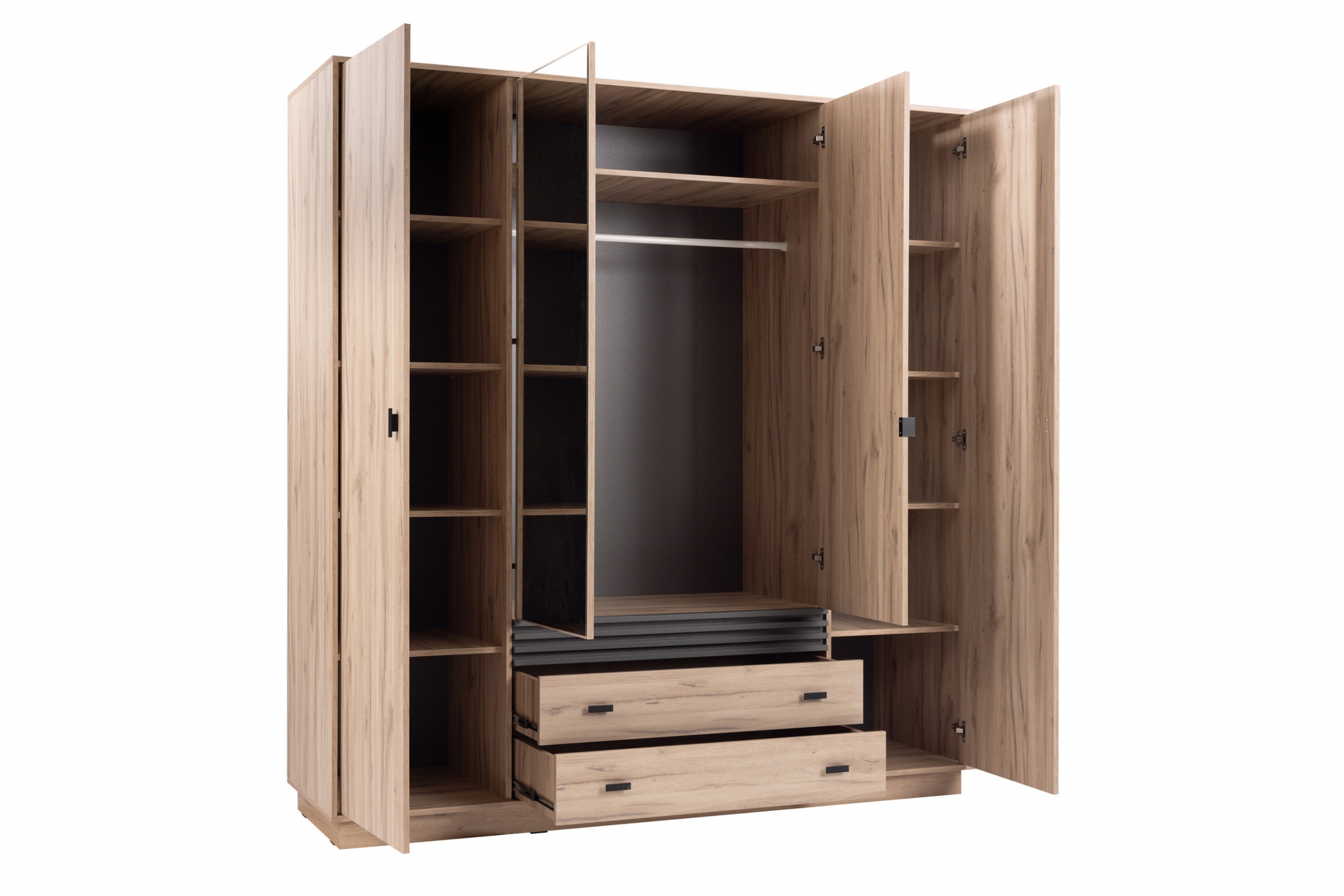 Šatní skříň Allmo AL16 200 cm se zrcadlem - dub estana / antracit skříň Allmo AL16 - 200 cm z zrcadlem - dub estana / antracitová