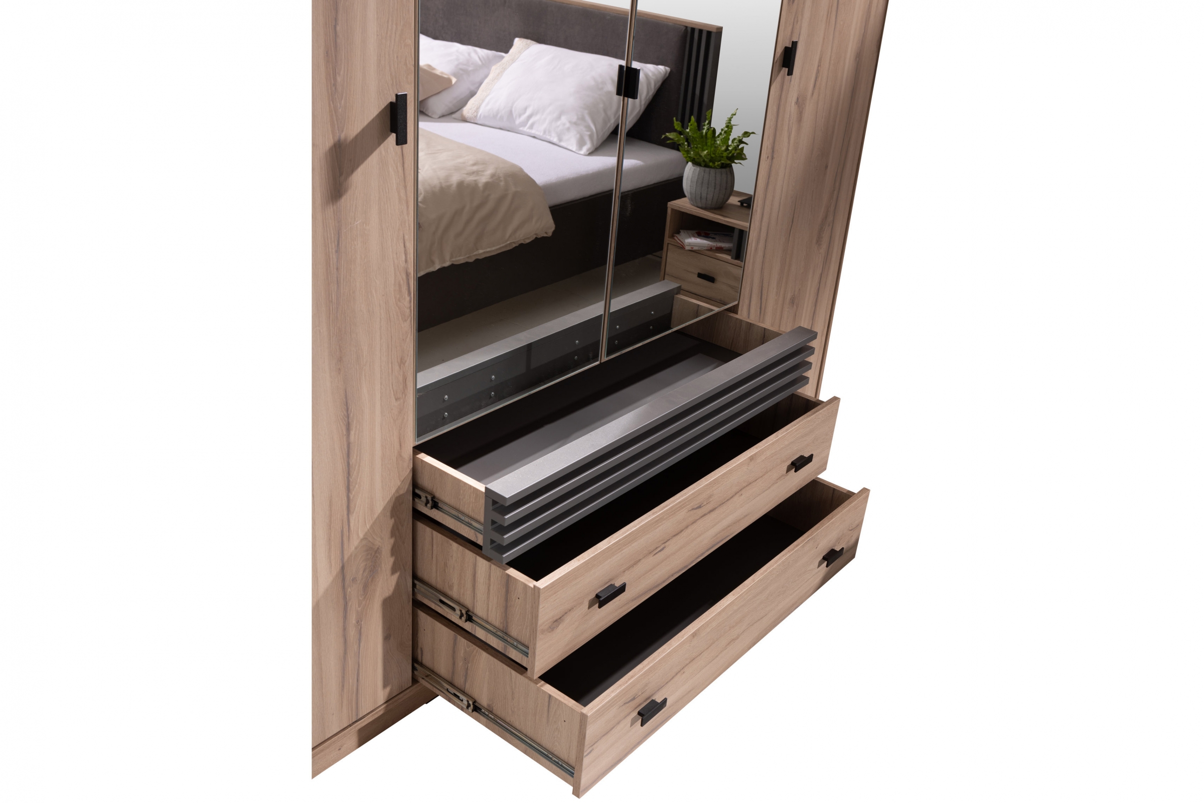 Šatní skříň Allmo AL16 200 cm se zrcadlem - dub estana / antracit skříň Allmo AL16 - 200 cm z zrcadlem - dub estana / antracitová