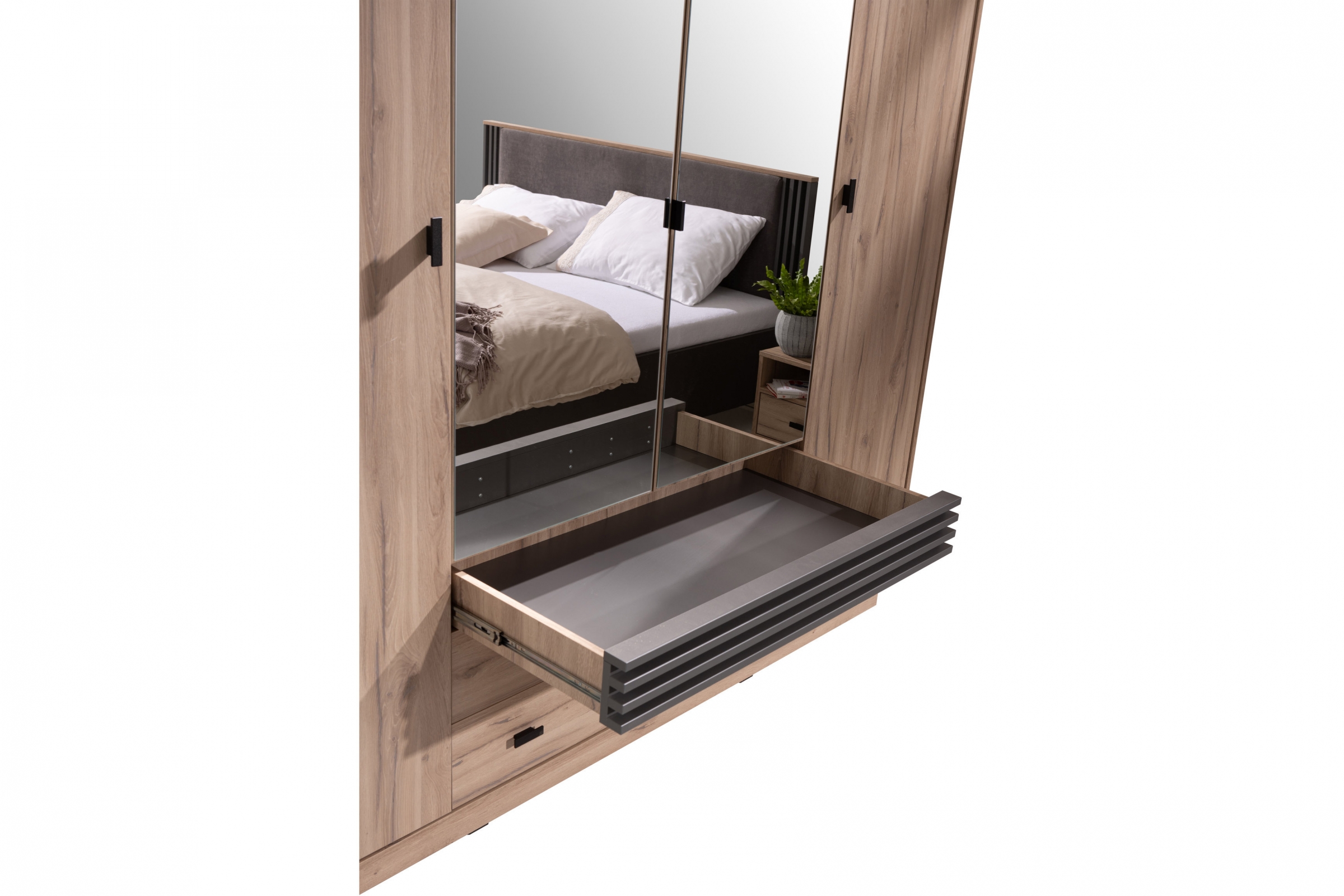 Šatní skříň Allmo AL16 200 cm se zrcadlem - dub estana / antracit skříň Allmo AL16 - 200 cm z zrcadlem - dub estana / antracitová