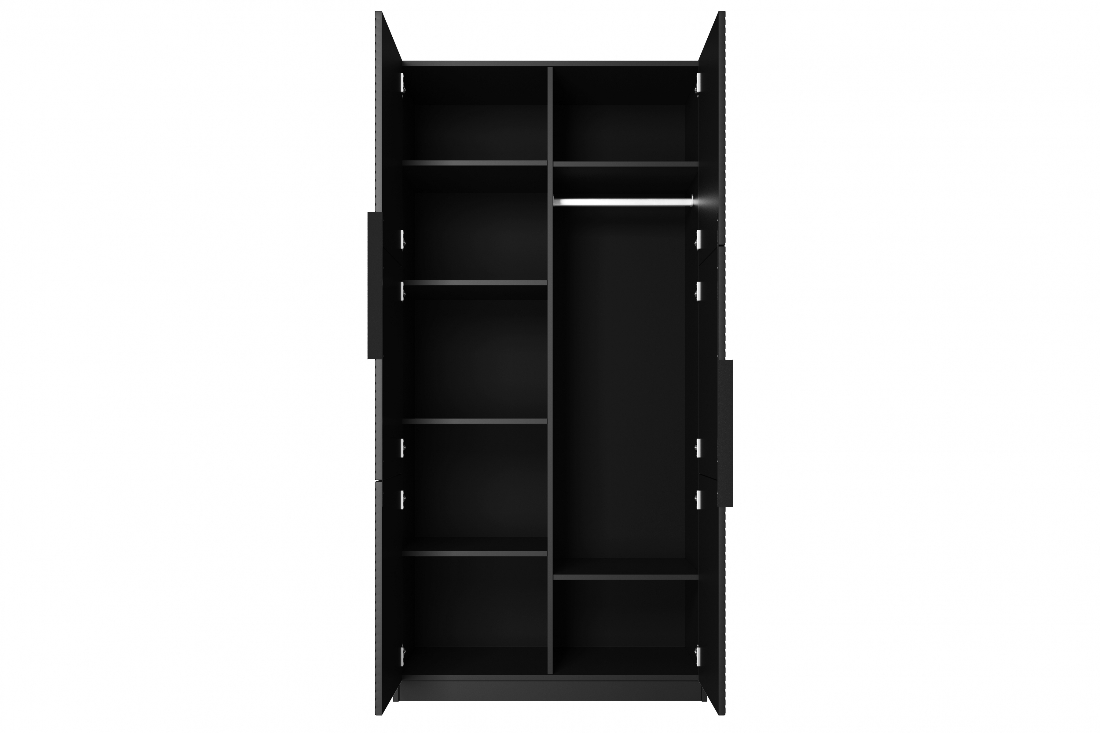 Skříň Asha 100 cm - černý mat / černé kovové úchytky skříň Asha 100 cm s frézovanou přední částí i metalowymi uchwytami - černá mat / černá Úchytky