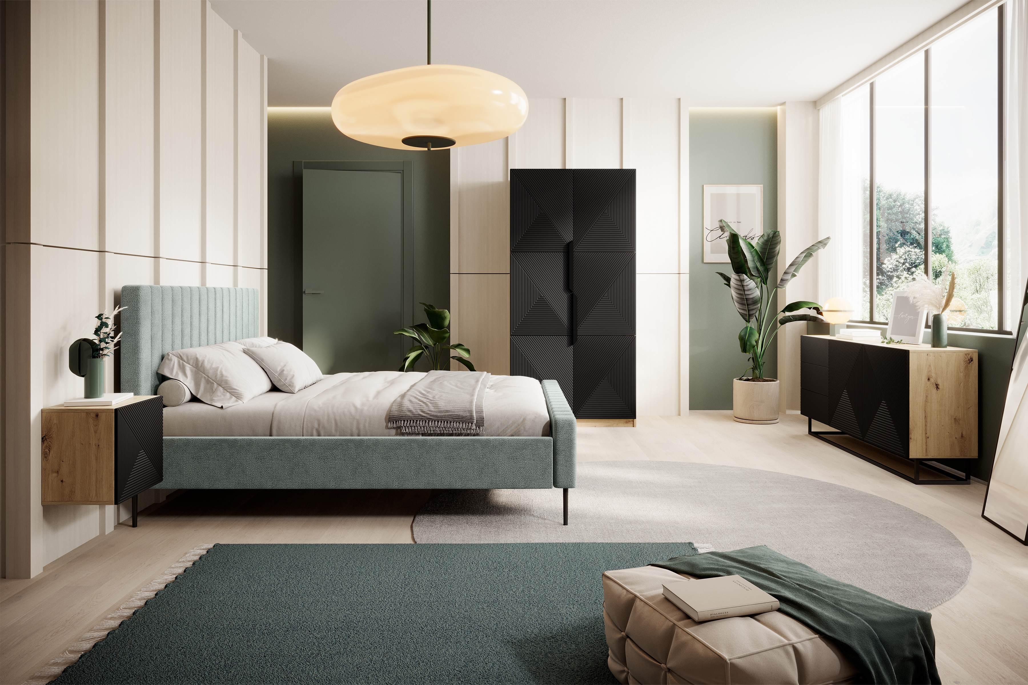 Skriňa Asha 100 cm - artisan / čierna mat / čierne úchytky Skriňa Asha 100 cm s frézovaným frontom i metalowymi uchwytami- artisan / Čierny mat / čierny úchyty