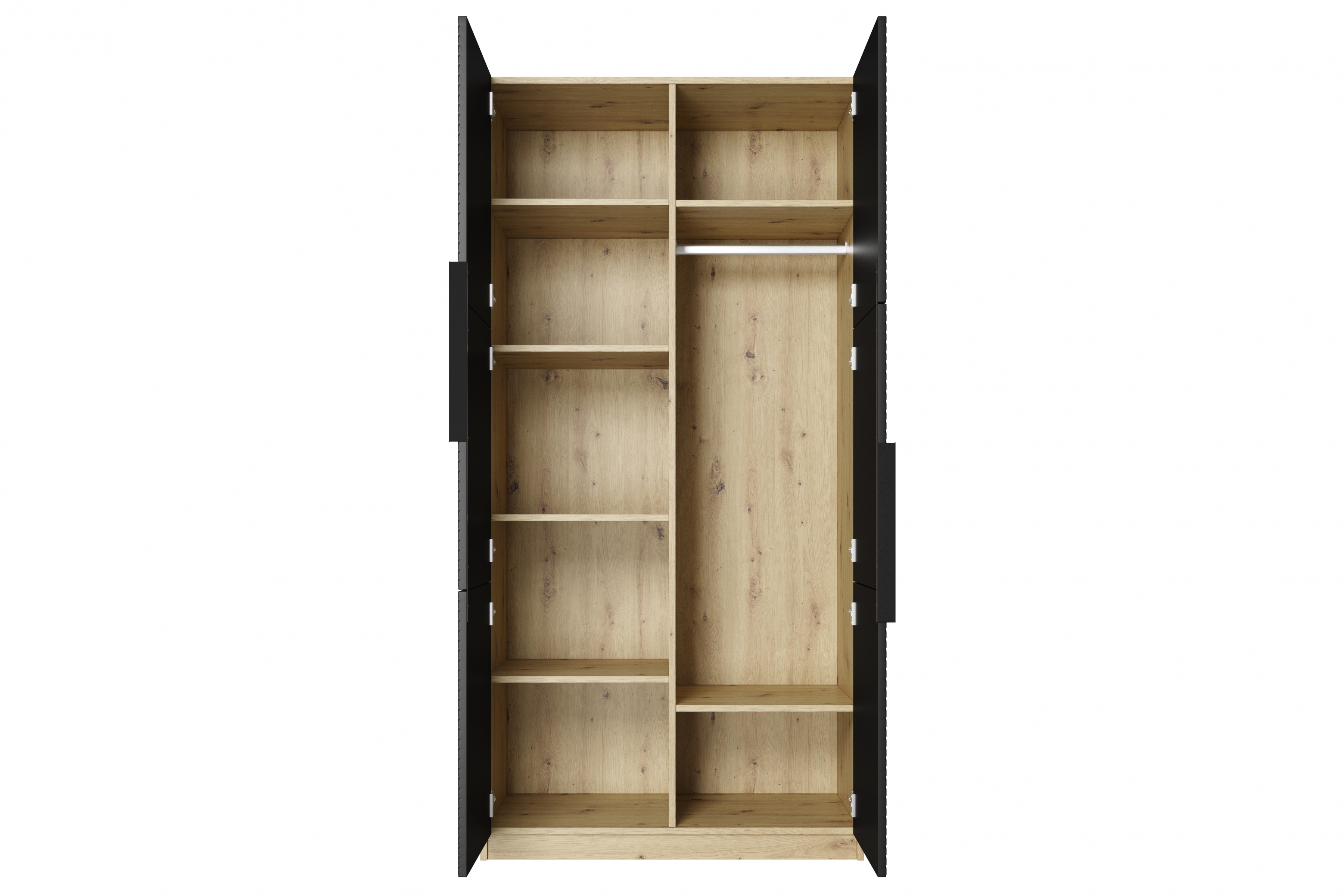 Skriňa Asha 100 cm - artisan / čierna mat / čierne úchytky Skriňa Asha 100 cm s frézovaným frontom i metalowymi uchwytami- artisan / Čierny mat / čierny úchyty