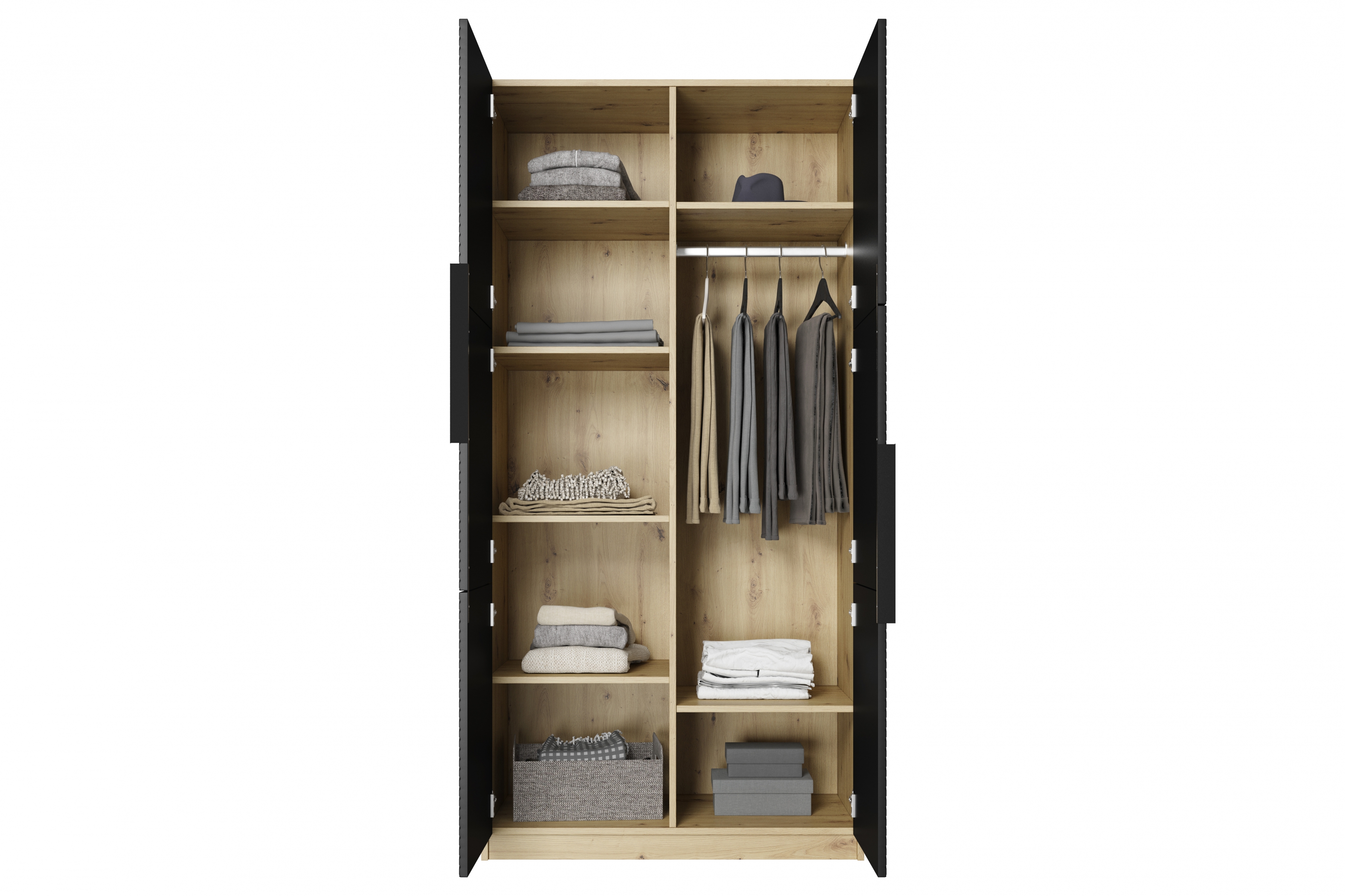 Skriňa Asha 100 cm - artisan / čierna mat / čierne úchytky Skriňa Asha 100 cm s frézovaným frontom i metalowymi uchwytami- artisan / Čierny mat / čierny úchyty