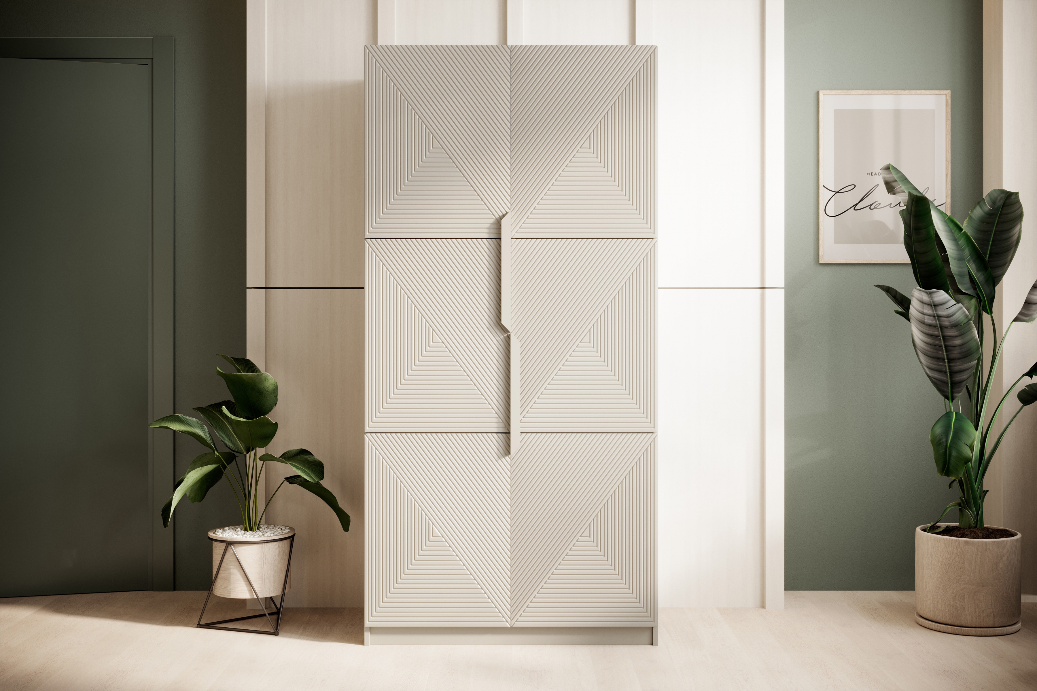 Skriňa Asha 100 cm - kašmírová / kašmírové úchytky Skriňa Asha 100 cm s frézovaným frontom i metalowymi uchwytami- kašmír / kaszmirowe úchyty