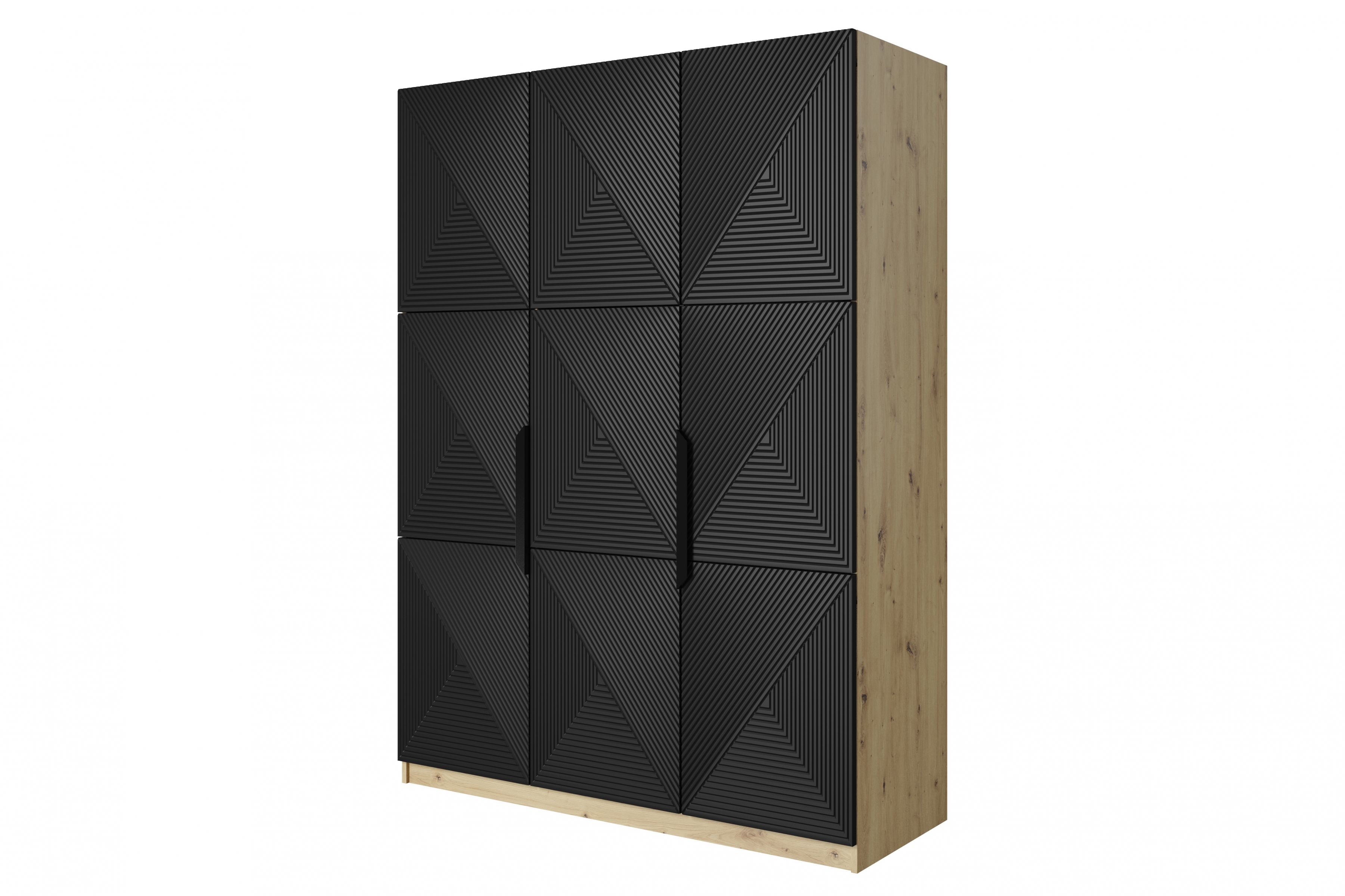 Skříň Asha 150 cm - dub artisan / černý mat / černé kovové úchytky skříň Asha 150 cm z metalowymi uchwytami - artisan / černá mat / černá Úchytky