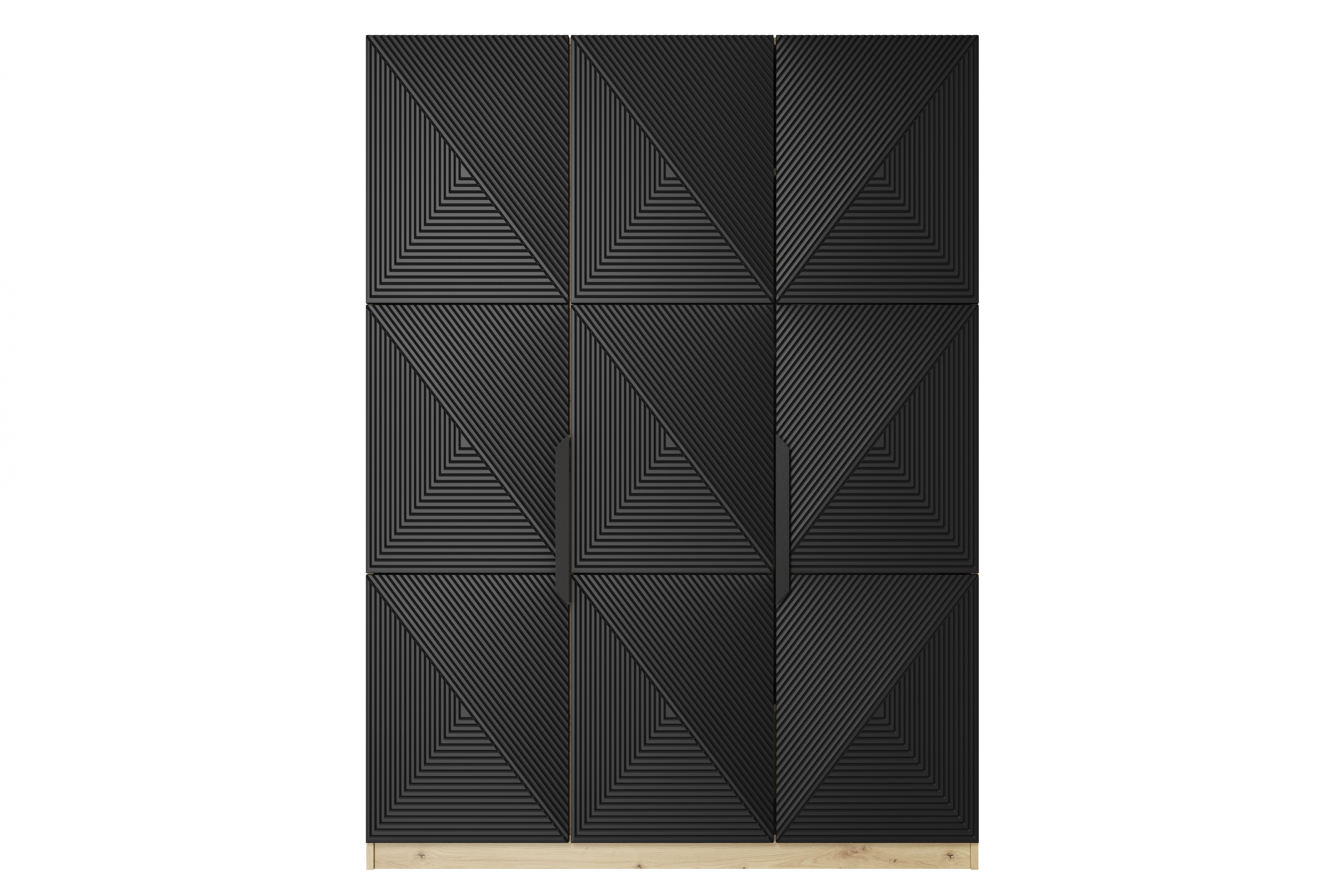 Skříň Asha 150 cm - dub artisan / černý mat / černé kovové úchytky skříň Asha 150 cm z metalowymi uchwytami - artisan / černá mat / černá Úchytky