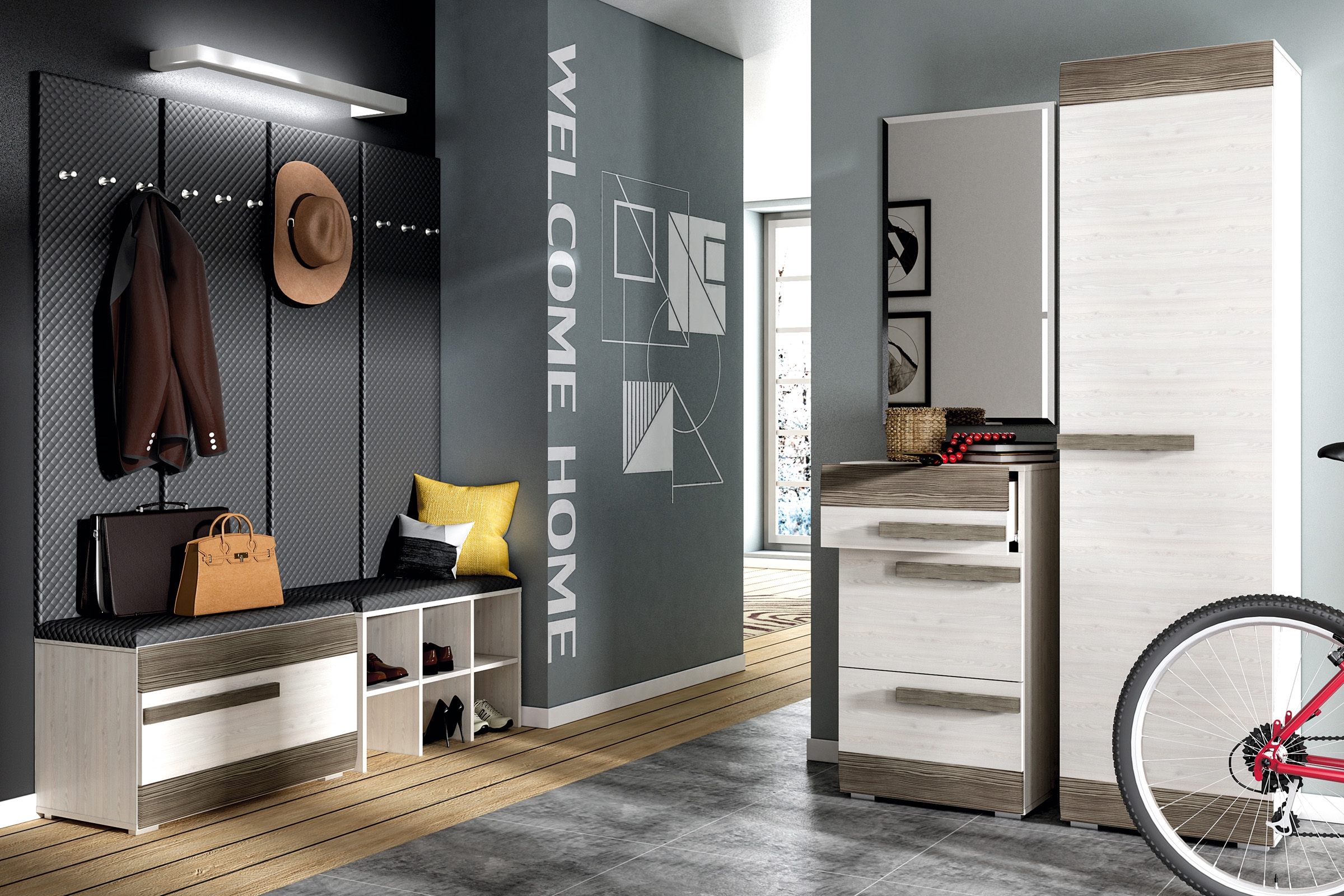 skříň Tonemo 19 jednodveřová 55 cm - borovice sNezna / new grey skříň Blanco 19 jednodveřová 55 cm - Borovice sNezna / new grey