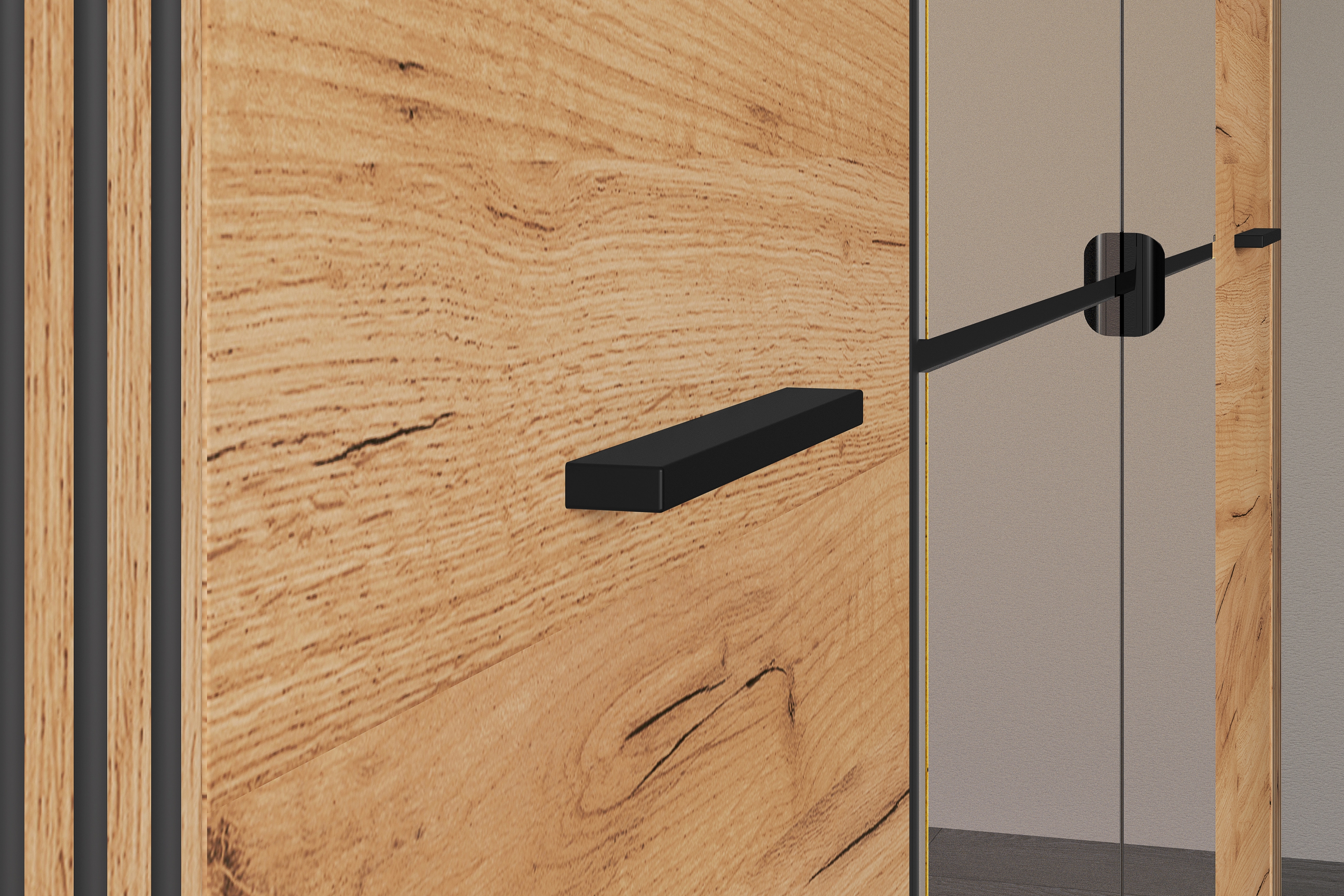 Skriňa z zrkadlom Clawi 01 - 200 cm - Dub craft zlaté / Čierny Skriňa Clawi 01 - 200 cm - Dub craft zlaté / Čierny