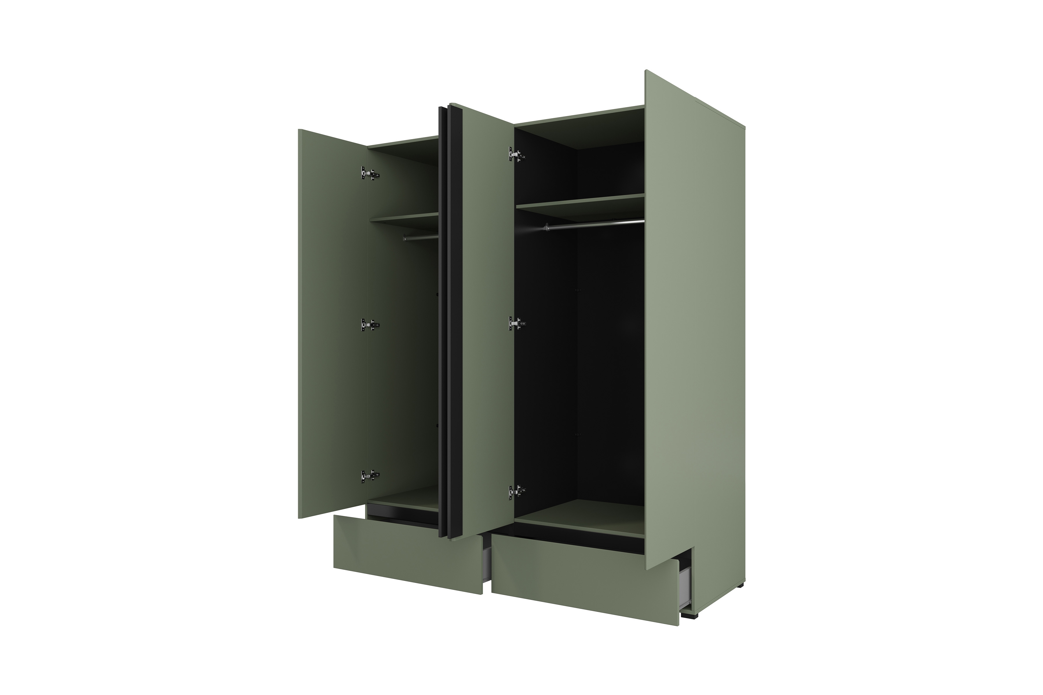 Šatníková skriňa Cross 180 cm so zásuvkami - tlmená zelená / čierna Skriňa Cross 180 cm so zásuvkami - zgaszona zelená / zgaszona zelená - Čierny