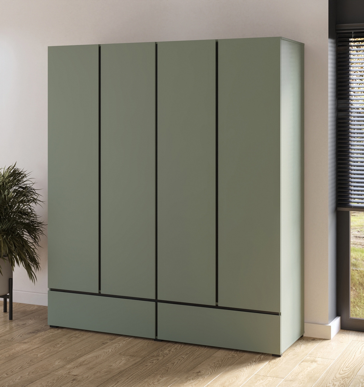 Šatníková skriňa Cross 180 cm so zásuvkami - tlmená zelená / čierna Skriňa Cross 180 cm so zásuvkami - zgaszona zelená / zgaszona zelená - Čierny