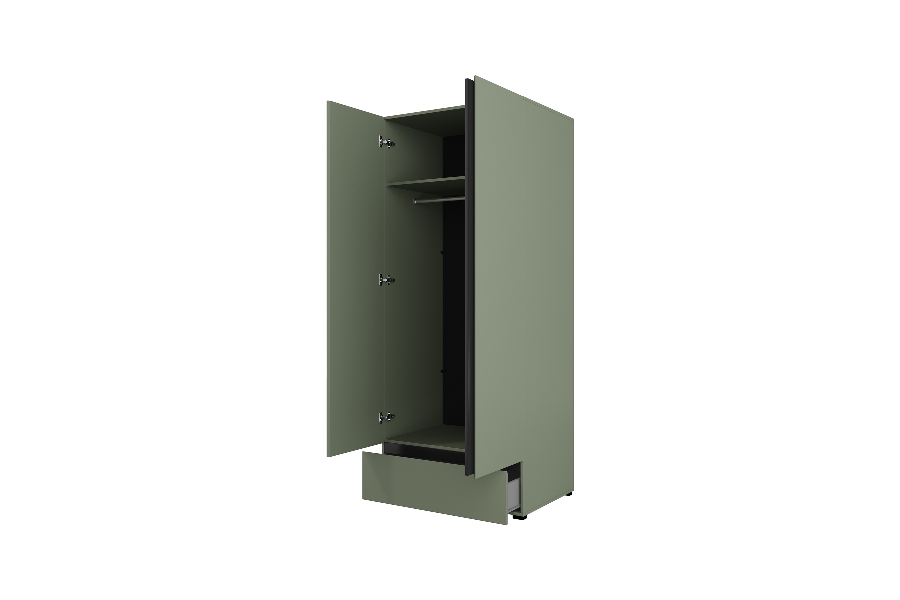 Šatníková skriňa Cross 89 cm so zásuvkou - tlmená zelená / čierna Skriňa Cross 89 cm z szuflada - zgaszona zelená / zgaszona zelená - Čierny
